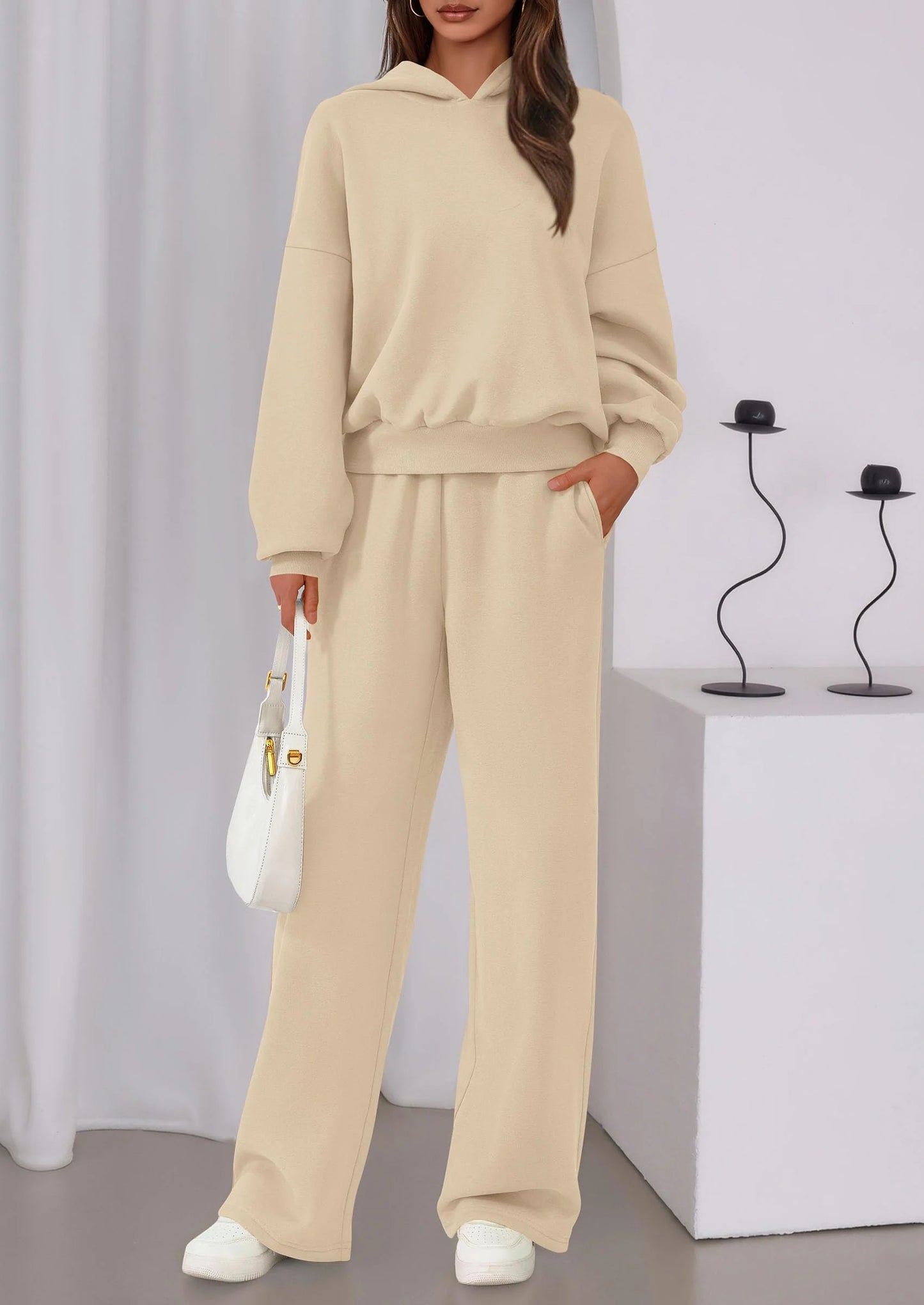 Womens Sweatsuits 2 Piece Set Casual Winter Long Sleeve Hoodie Loose Wide Leg Sweatpants Fall Tracksuit
