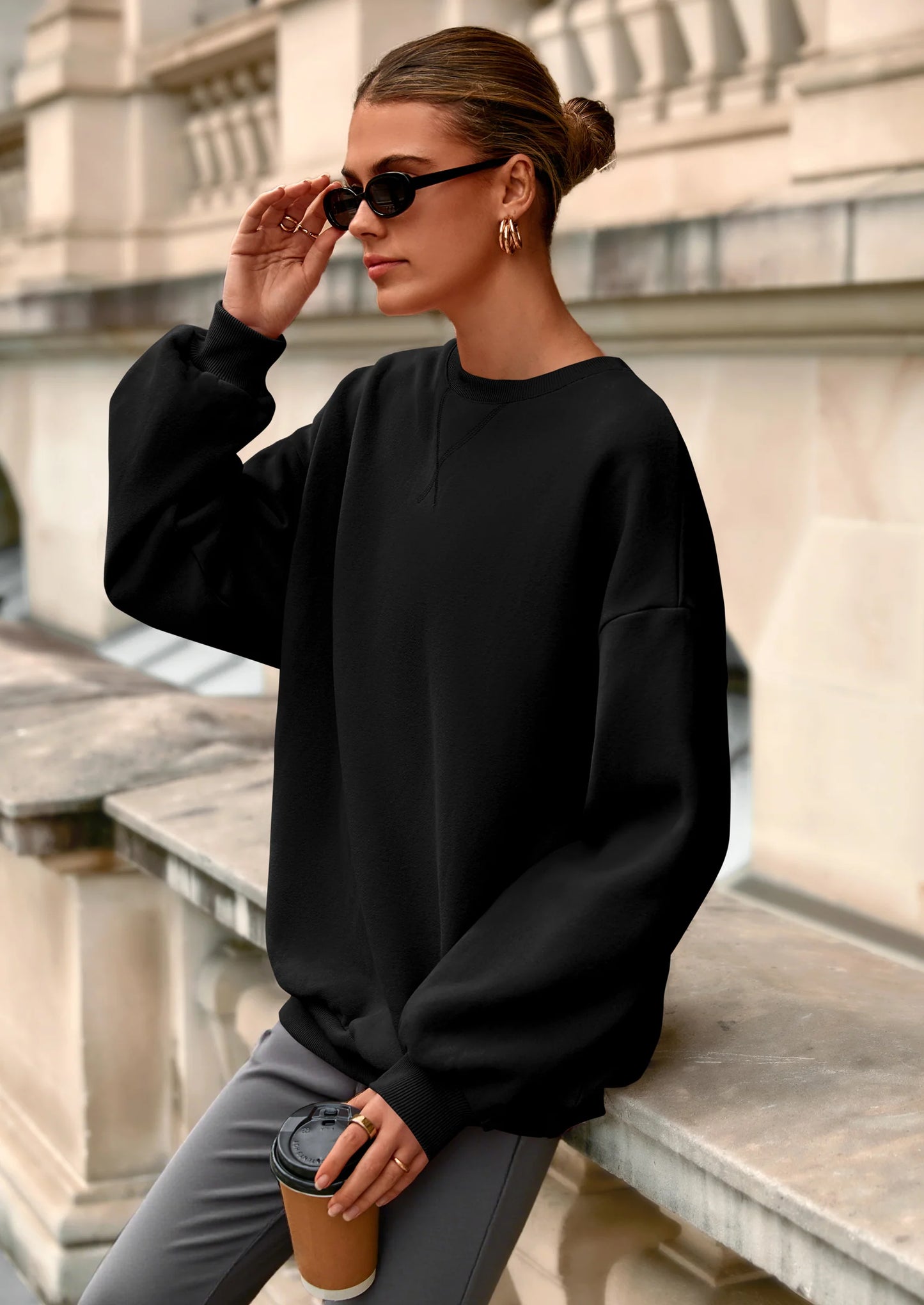 Oversized Sweatshirt for Women Fall Outfits Crewneck Long Sleeve Tops Fleece Pullover Winter Clothing