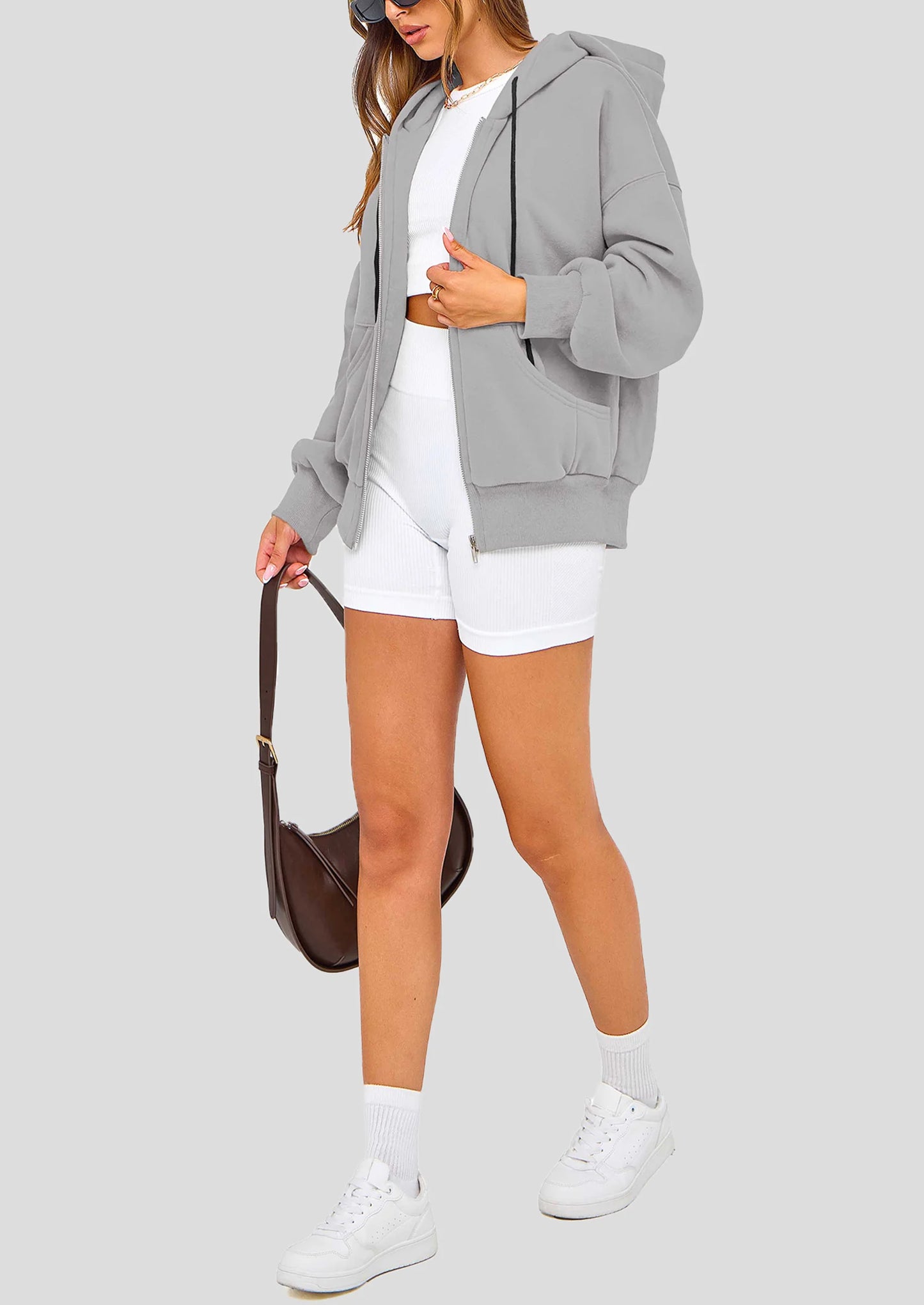 Women's Fall Oversized Hoodies Sweatshirt Long Sleeve Zip Up Pockets Loose Fit Y2K Winter Jackets Coat