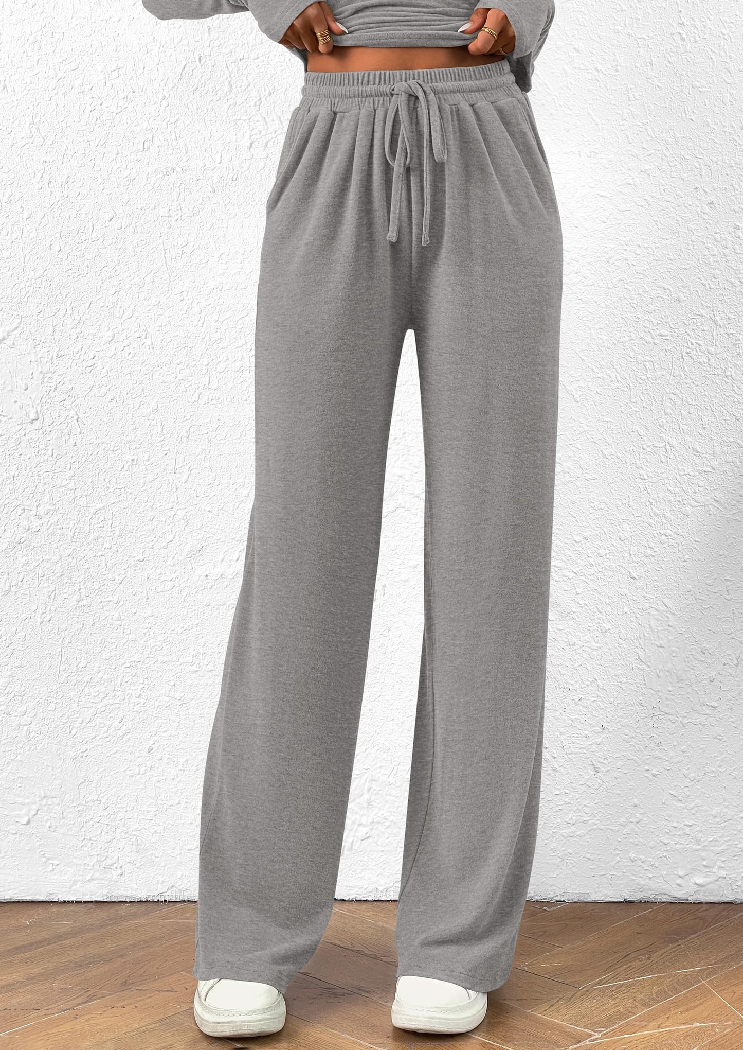 Women's 2 Piece Lounge Sets Asymmetrical Long Sleeve T Shirt Wide Leg Pants Casual Outfits Tracksuit