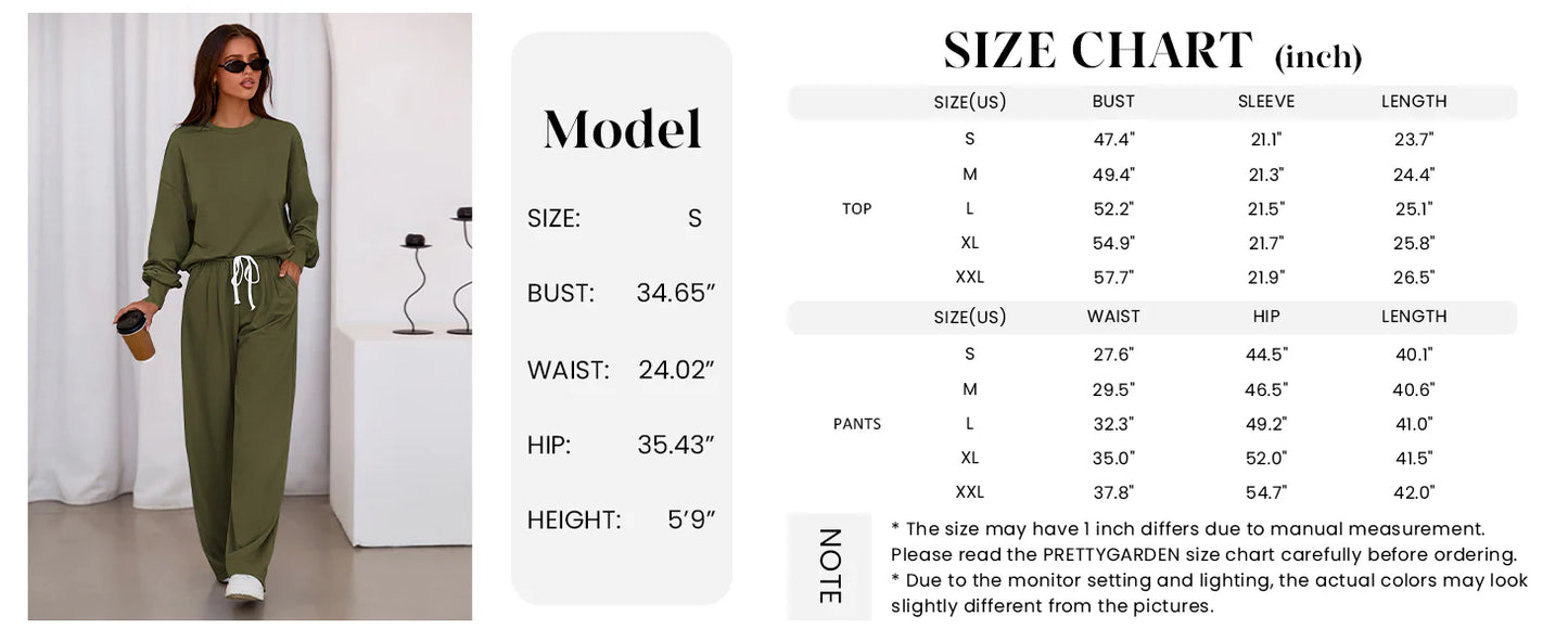 Womens 2 Piece Sets Long Sleeve Sweatshirt Wide Leg Pants Loose Matching Lounge Set Trendy Fall Outfits