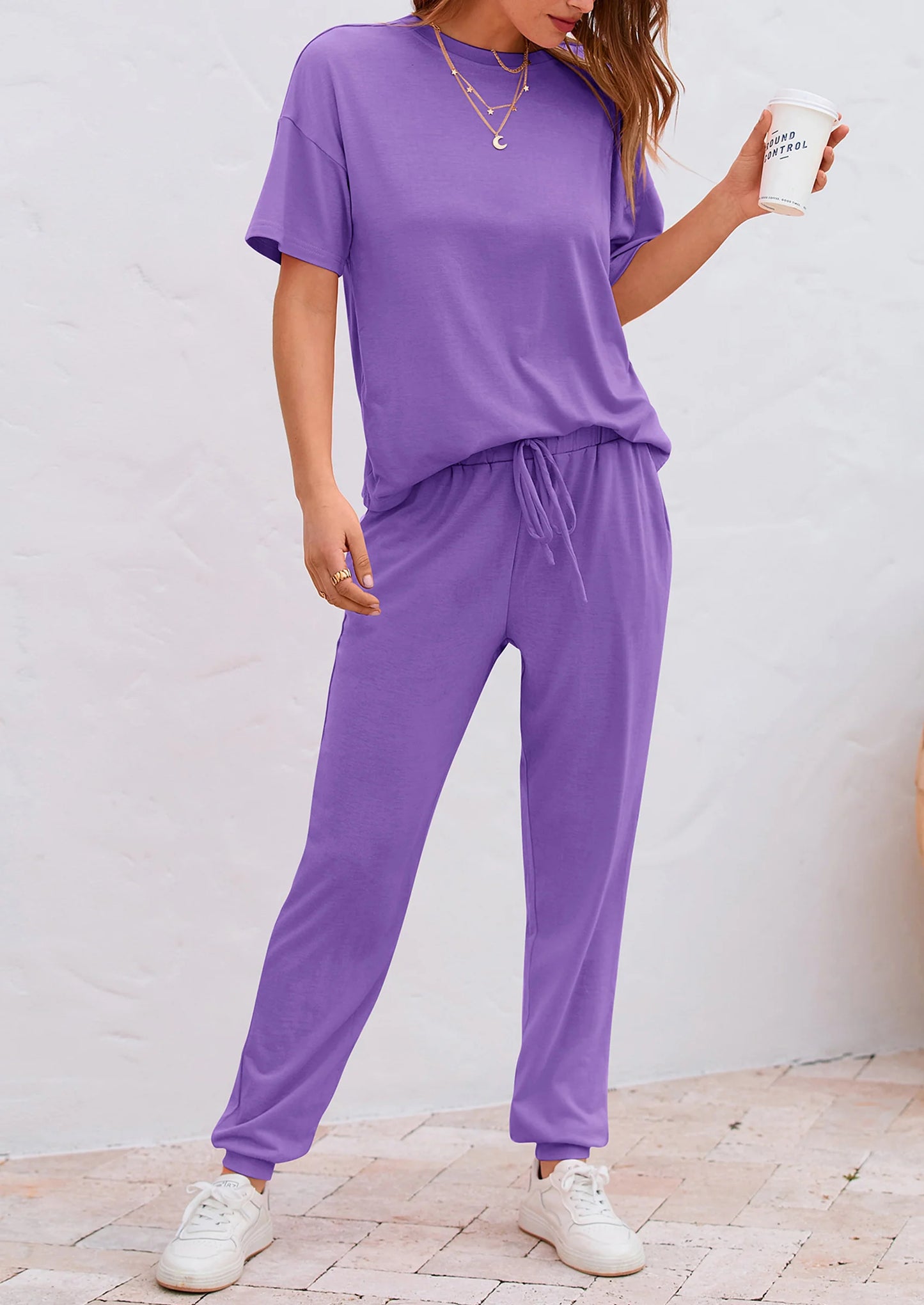 Women's Two Piece Lounge Sets Spring Summer Jogger Pants Vacation Outfits Travel Airplane Matching Clothes