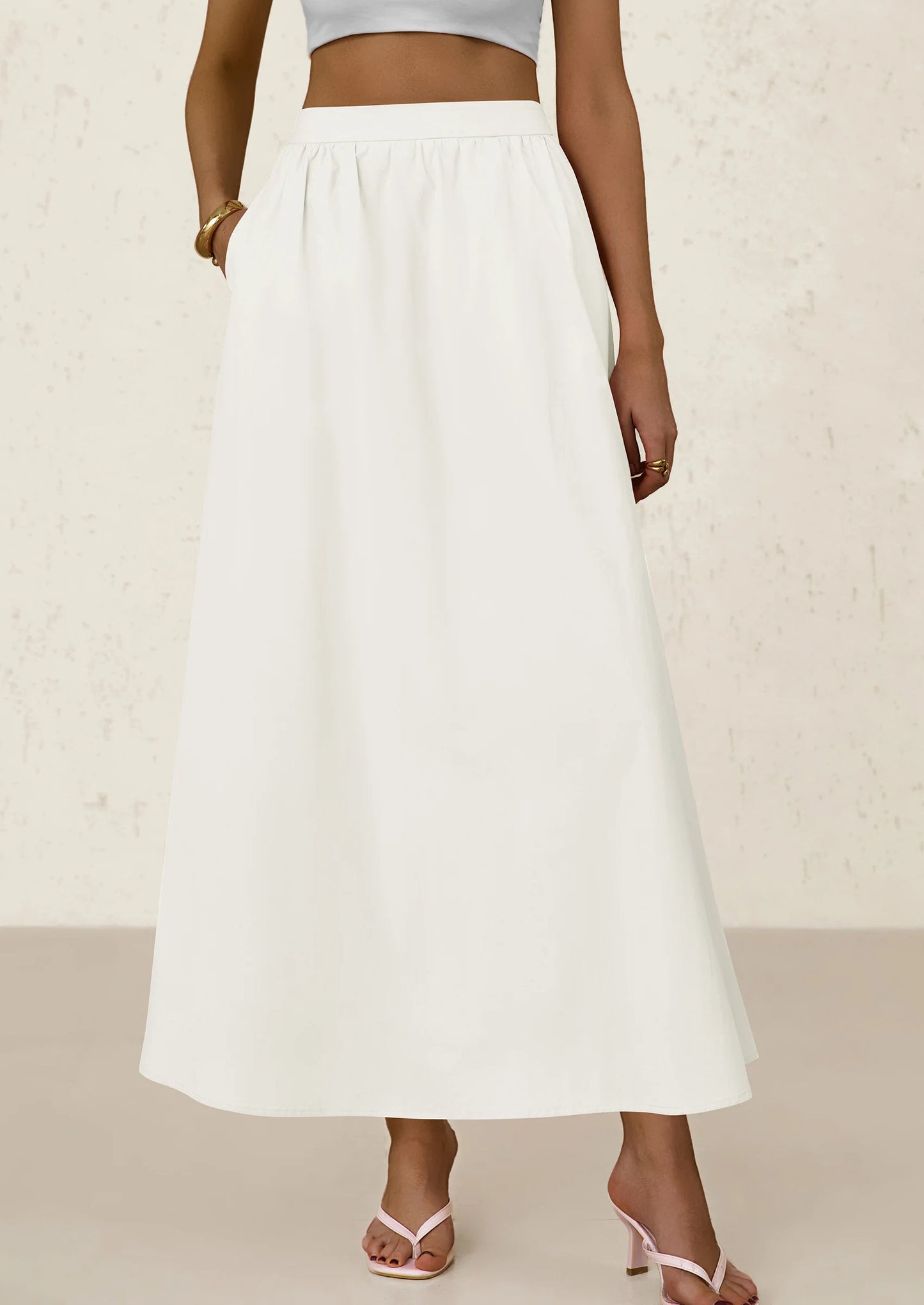 Women's Maxi Skirts Summer Trendy Ruffle High Waisted Casual Long Flowy Skirt with Pockets