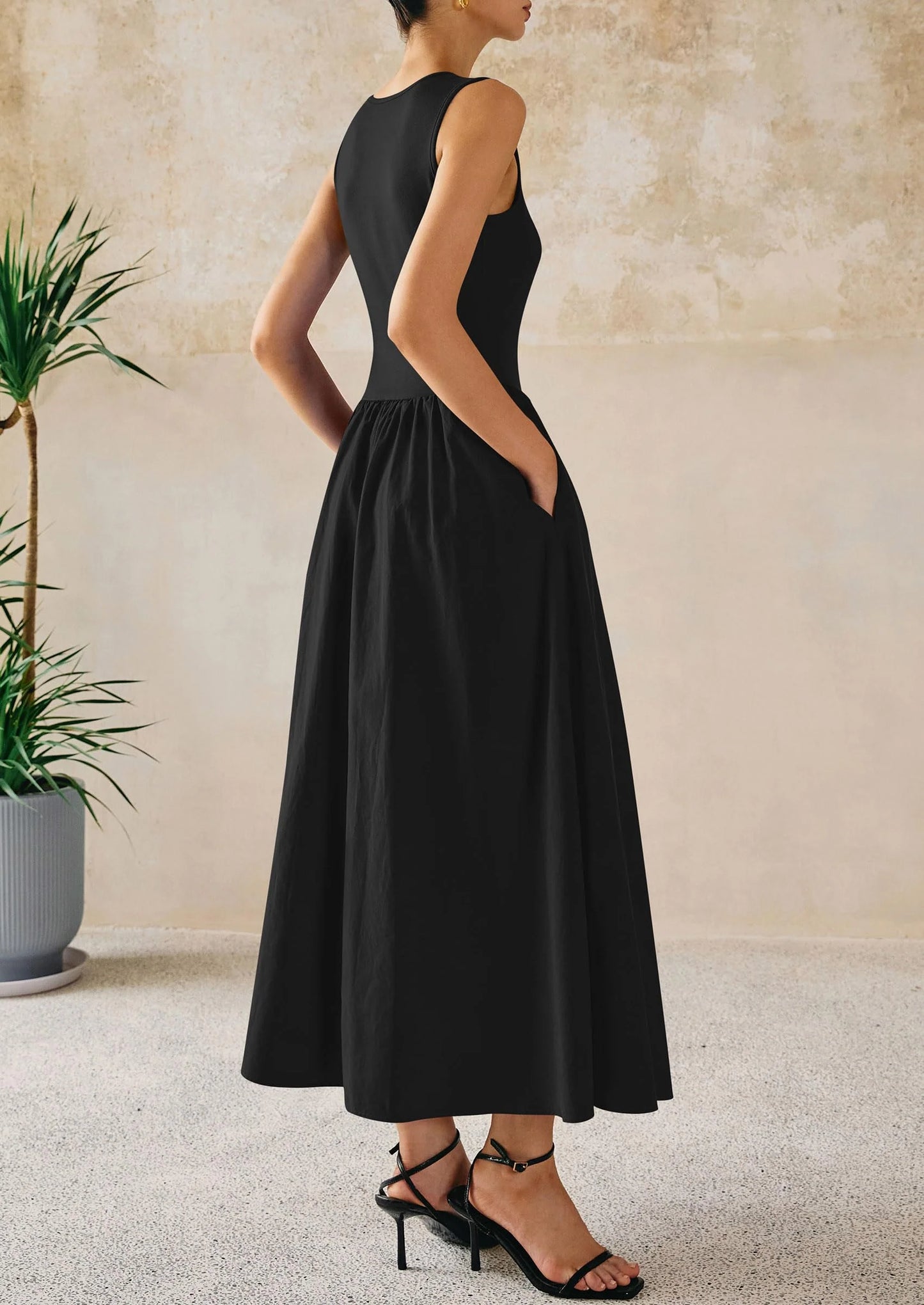 Women Maxi Dresses Casual Sleeveless Patchwork Knit Tank Dress Flowy Beach Sundress Long Dress