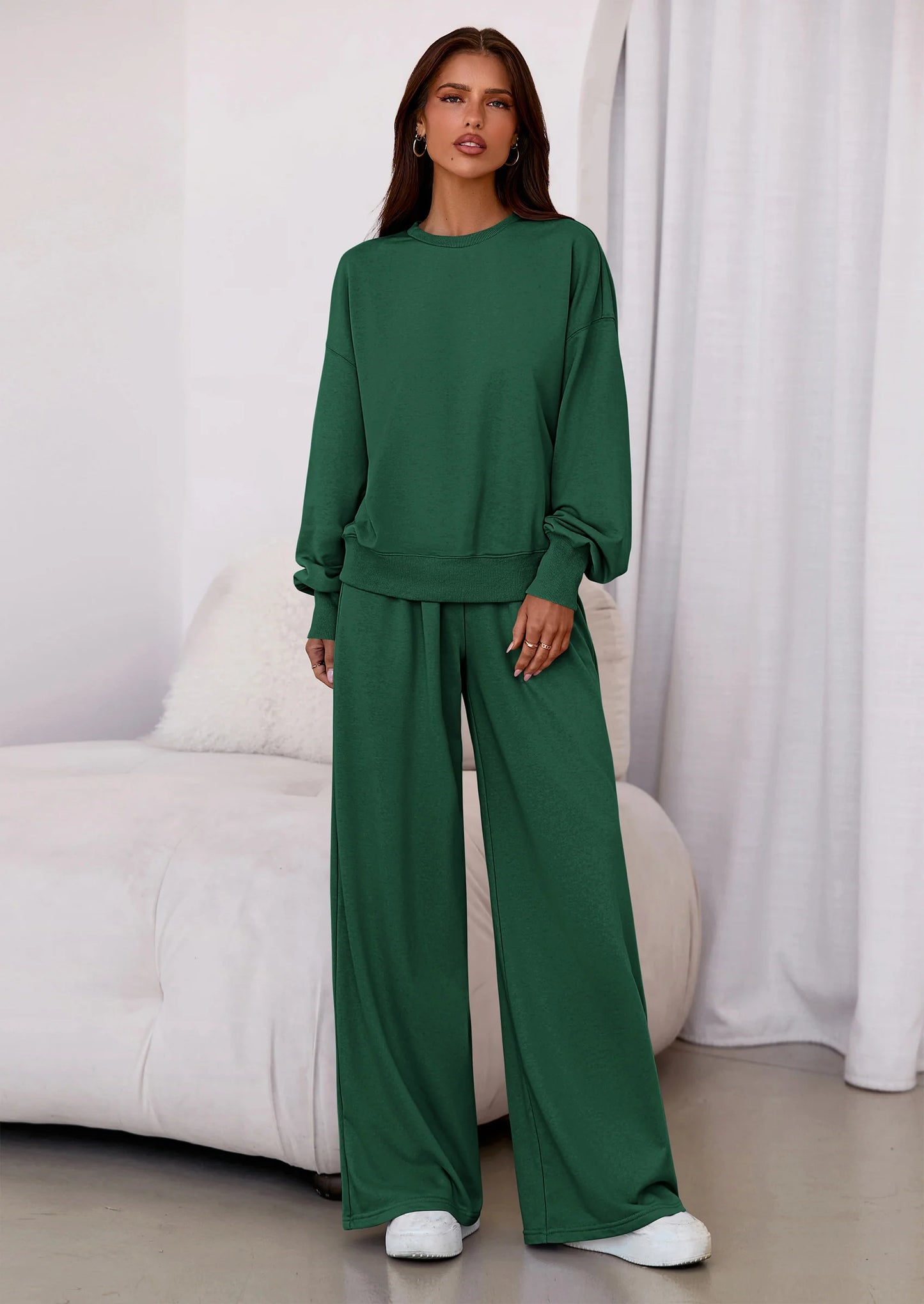 Womens 2 Piece Sets Long Sleeve Sweatshirt Wide Leg Pants Loose Matching Lounge Set Trendy Fall Outfits