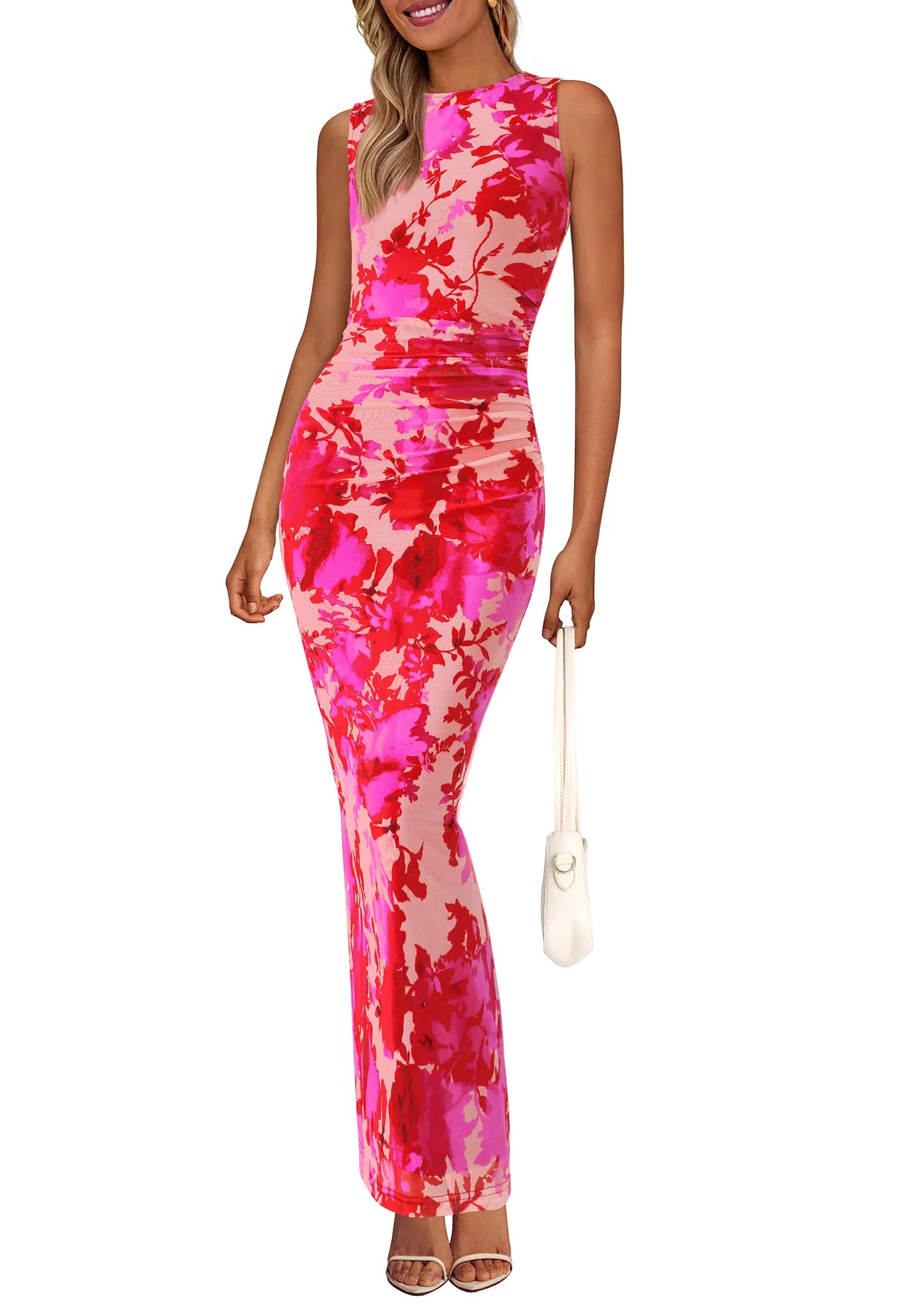 Wedding Guest Dresses for Women Spring Floral Bodycon Sleeveless Mesh Maxi Long Dress