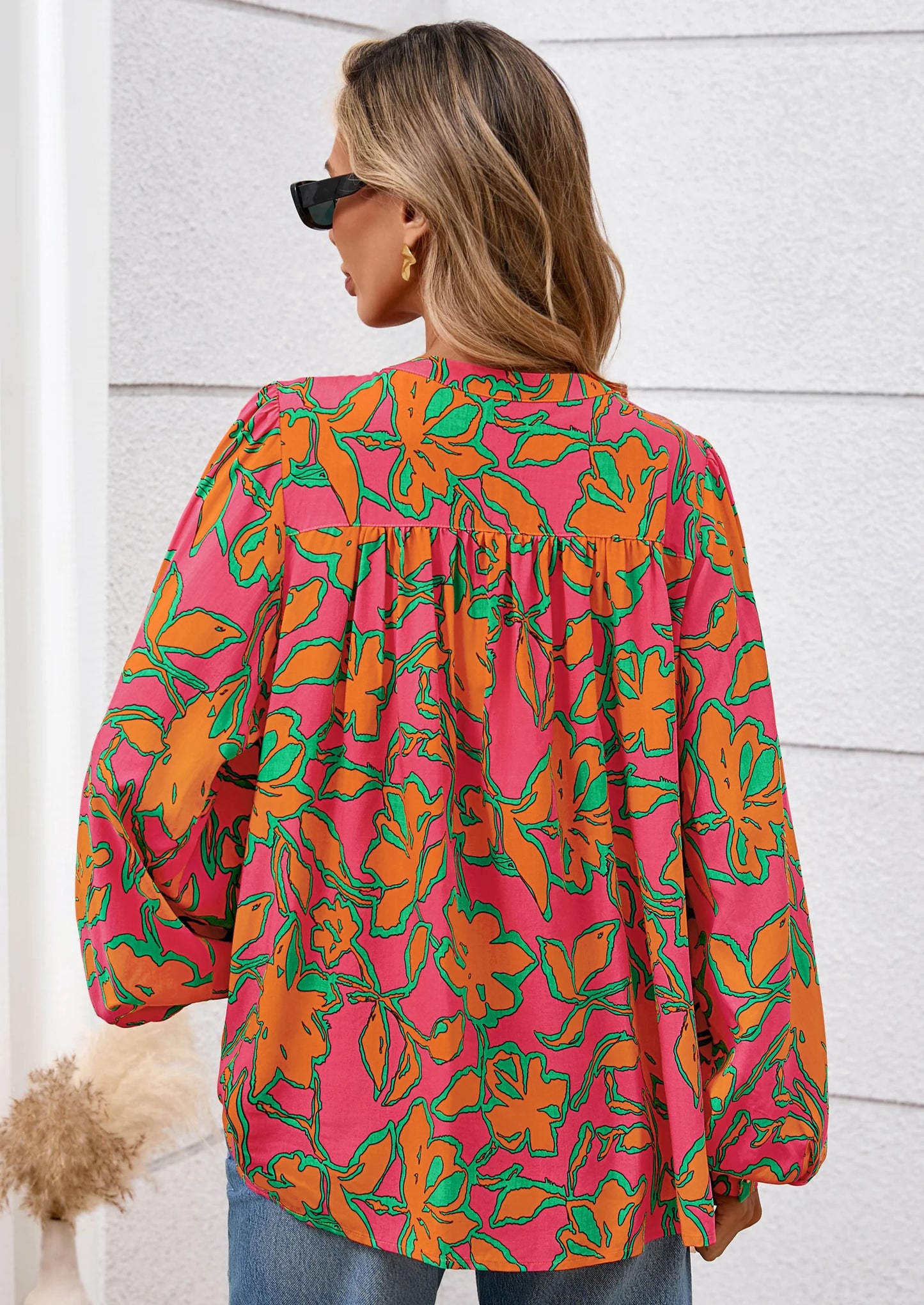 Women's Floral Button Down Blouse Fall Fashion Dressy Casual Long Sleeve Oversized Shirts Top Boho Clothes