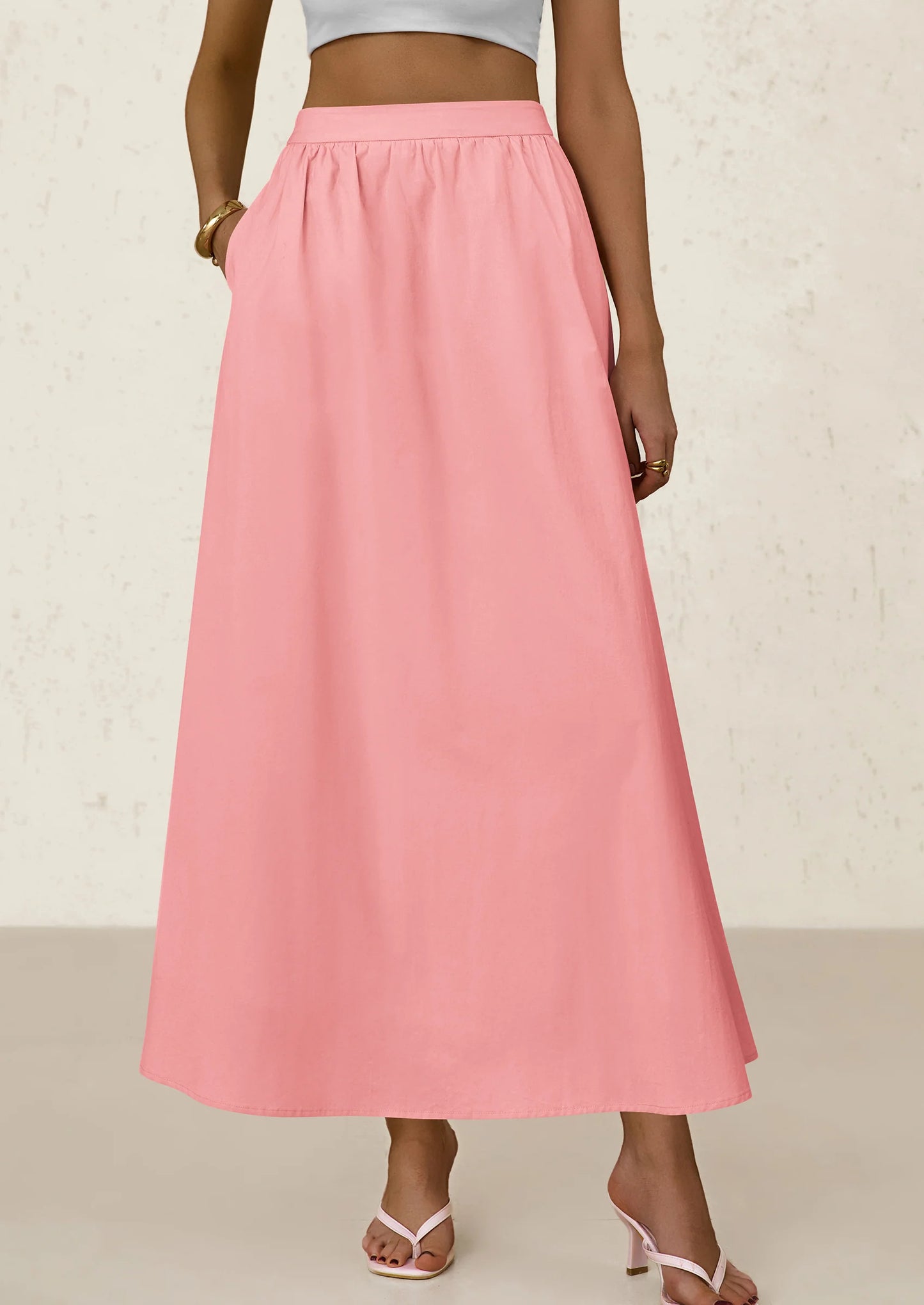 Women's Maxi Skirts Summer Trendy Ruffle High Waisted Casual Long Flowy Skirt with Pockets