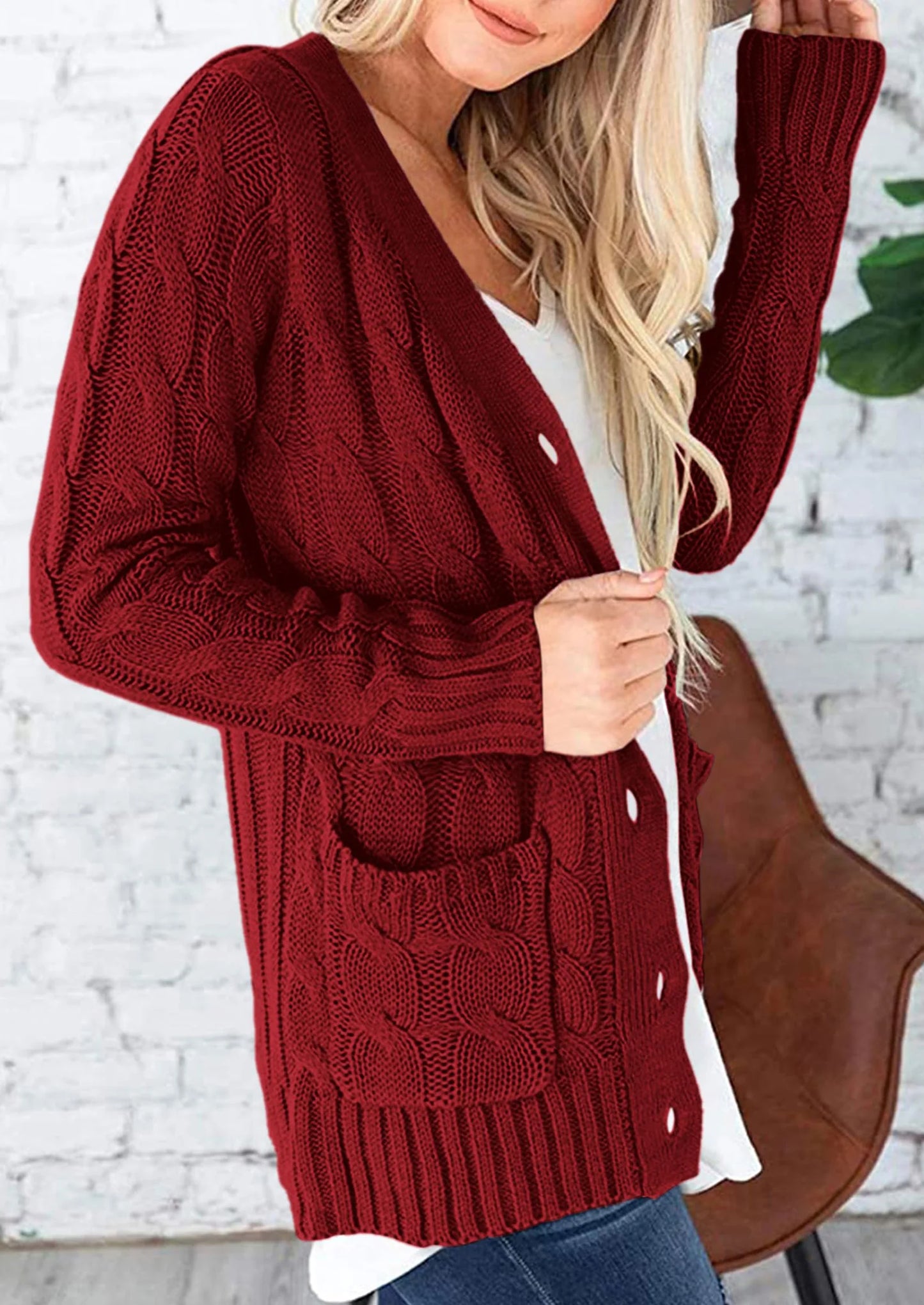 Women's Open Front Cardigan Sweaters Fall Fashion Button Down Cable Knit Chunky Winter Outerwear Coats