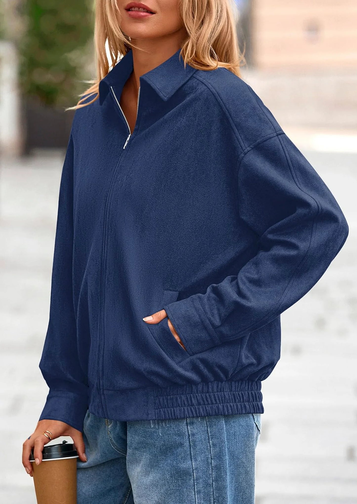 Women's Faux Suede Motorcycle Jacket Trendy Fall Fashion Oversized Zip Up Coats Winter Clothes Outerwear