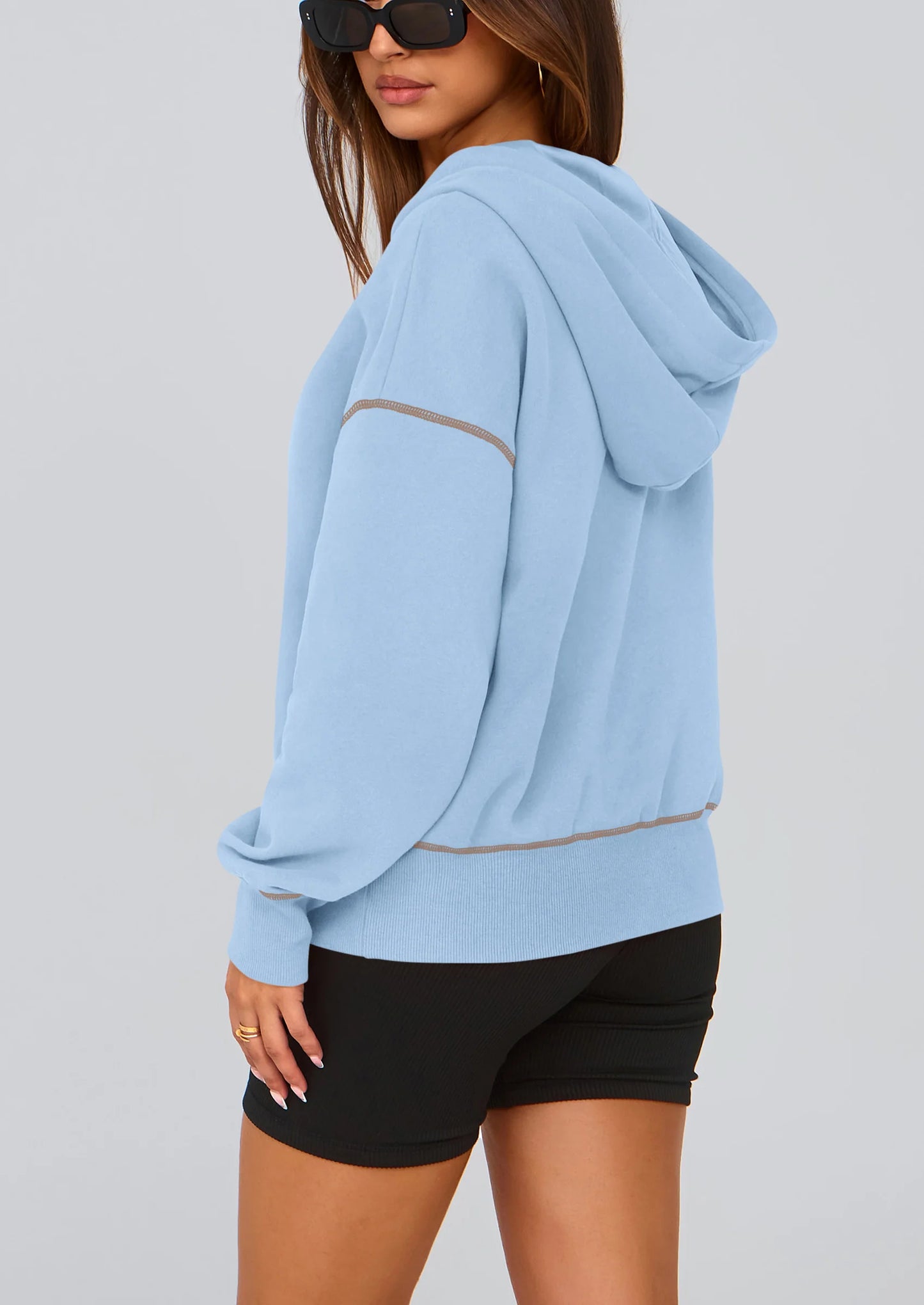 Women's Hooded Sweatshirts Long Sleeve Half Zip Cropped Hoodie Pullover Winter Fashion Clothes