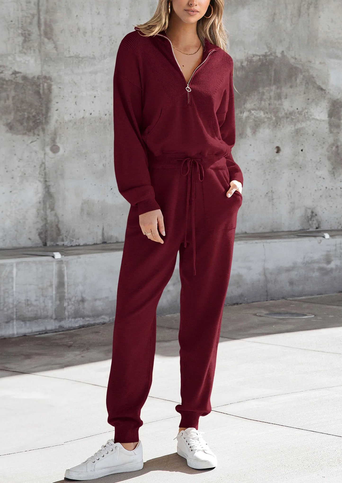 Women's 2 Piece Sweater Set Pullover Zip Up Sweatshirt Jogger Sweatpants Tracksuit Casual Outfit