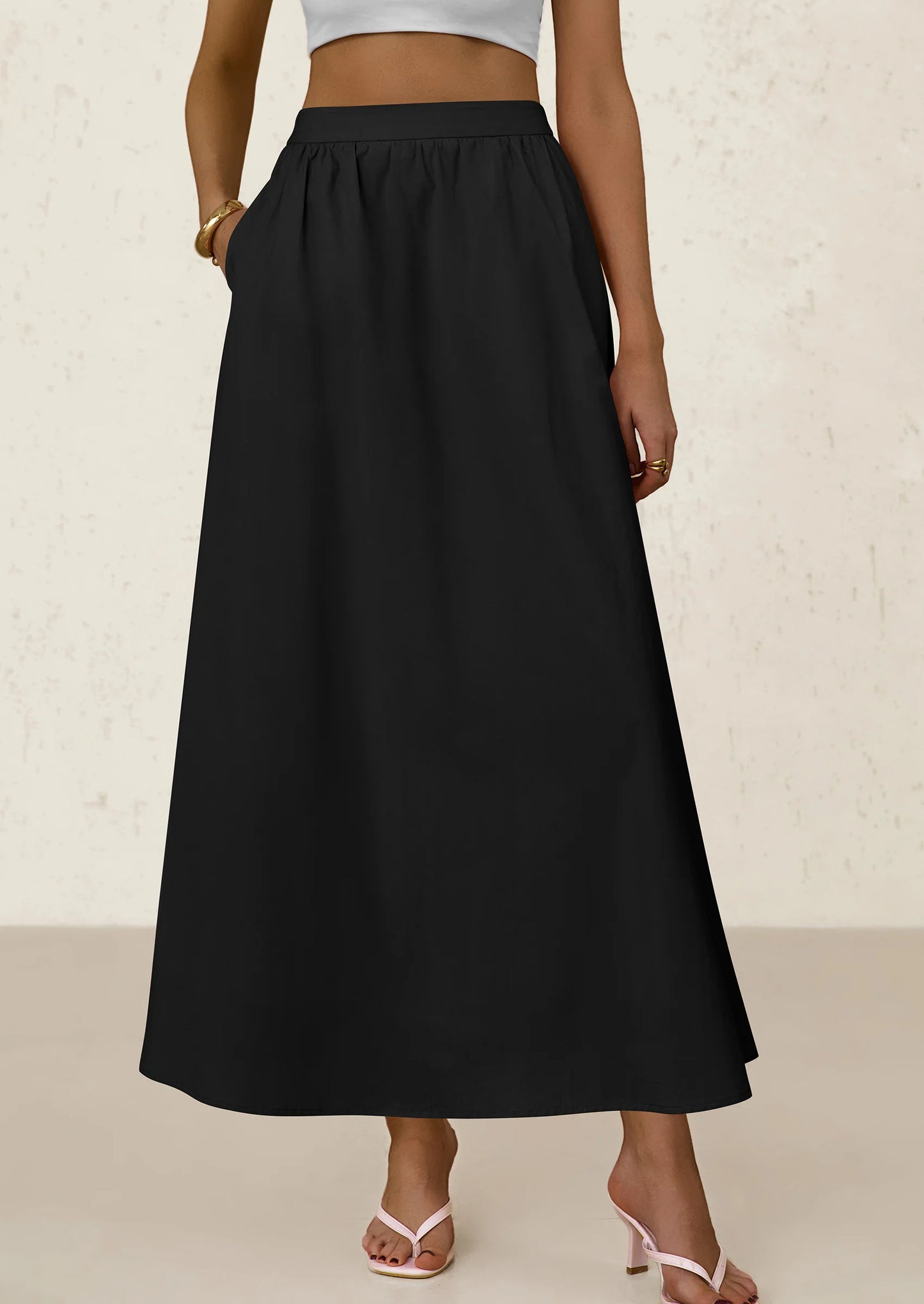 Women's Maxi Skirts Summer Trendy Ruffle High Waisted Casual Long Flowy Skirt with Pockets