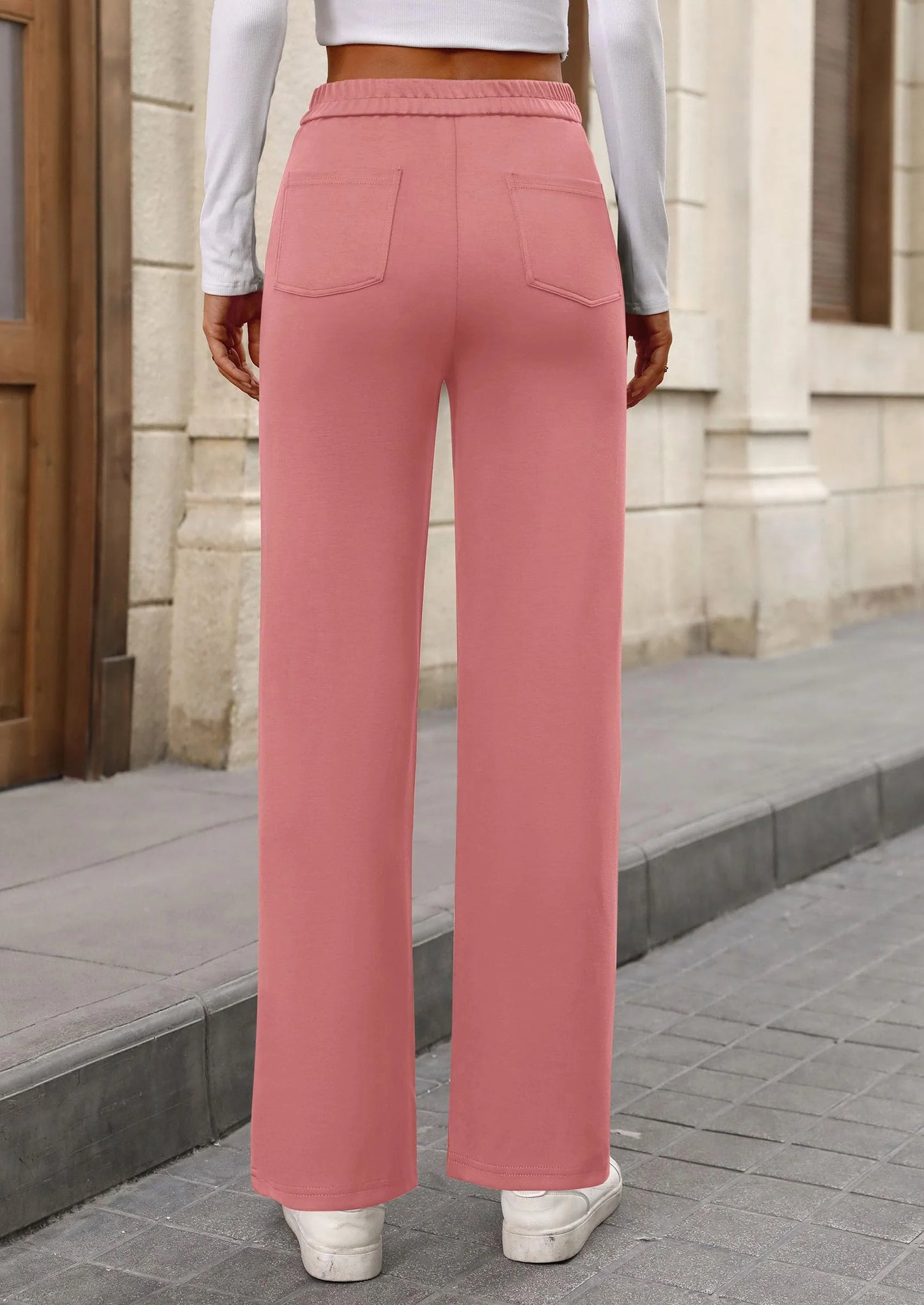 Women's Dressy Casual Dress Pants Straight Leg High Elastic Waisted Stretch Trouser Slacks