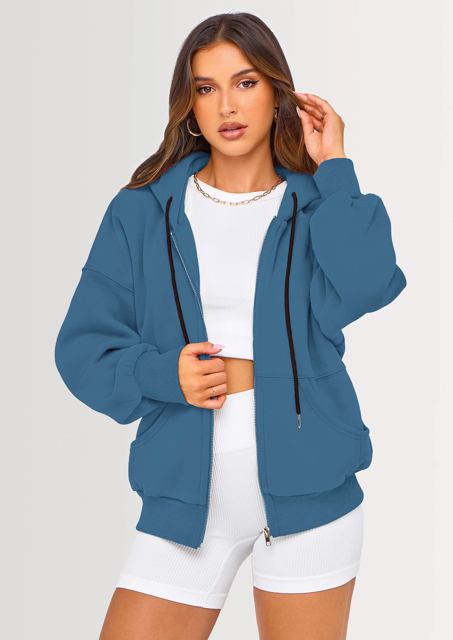 Women's Fall Oversized Hoodies Sweatshirt Long Sleeve Zip Up Pockets Loose Fit Y2K Winter Jackets Coat