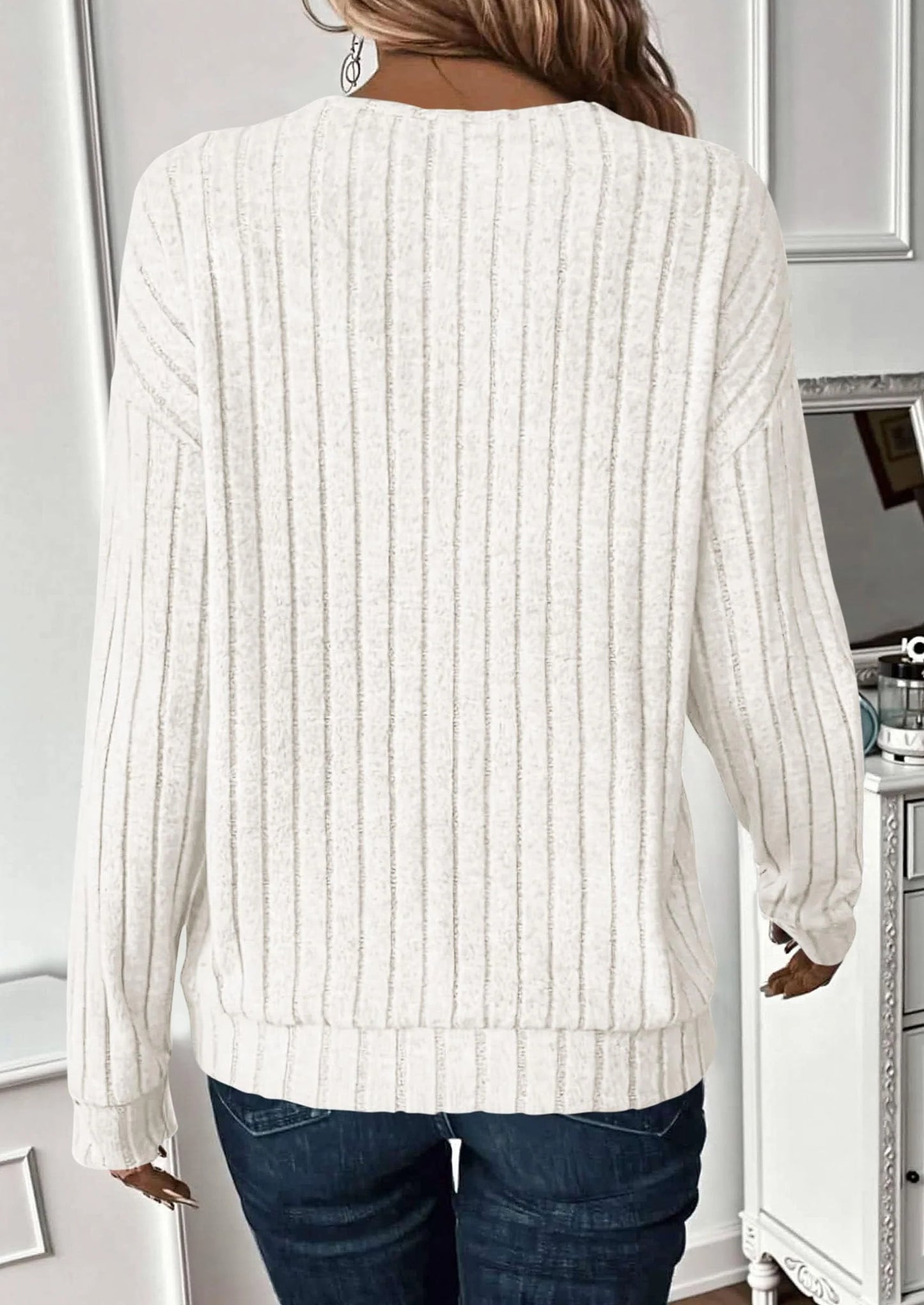 Fall Fashion Long Sleeve Shirts for Women Ribbed Knit V Neck Dressy Casual Lightweight Sweaters Tunic Tops