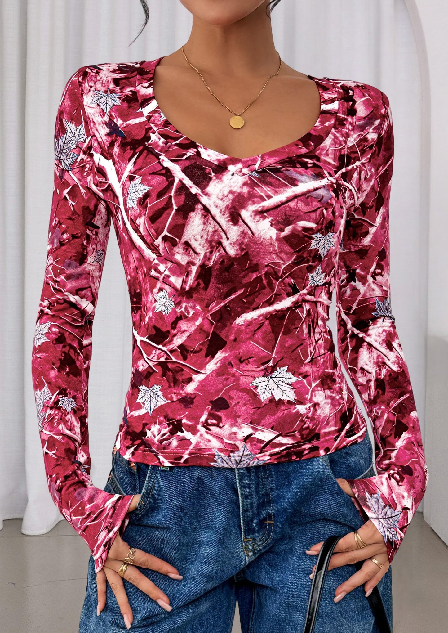 Womens Long Sleeve T Shirts Fall Trendy Deep V Neck Slim Fit Basic Crop Tops Casual Going Out Top