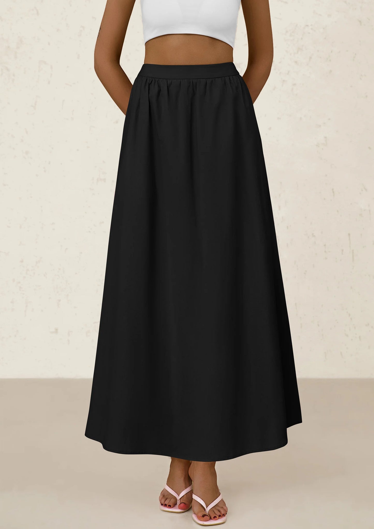 Women's Maxi Skirts Summer Trendy Ruffle High Waisted Casual Long Flowy Skirt with Pockets