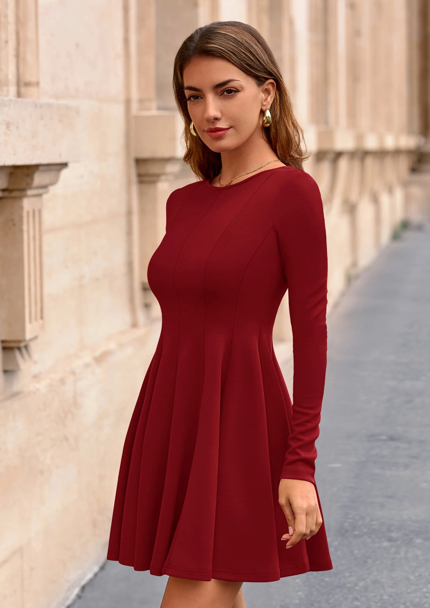 Fall Cocktail Dresses for Women Elegant Classy Wedding Guest Long Sleeve Homecoming Party A Line Mini Dress