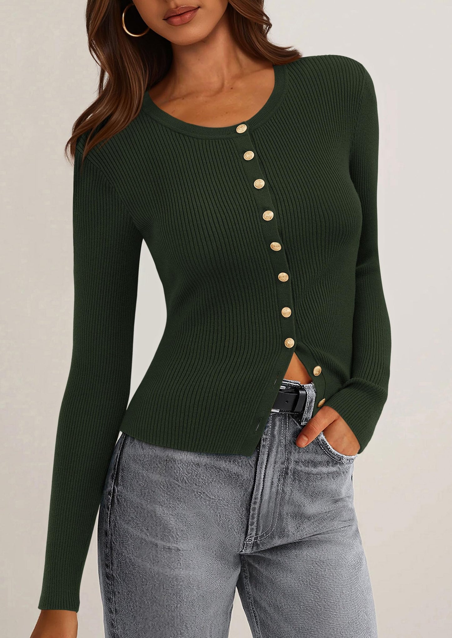 Womens Fall Cardigan Sweaters Lightweight Long Sleeve Button up Ribbed Knit Tops Winter Fashion Clothes