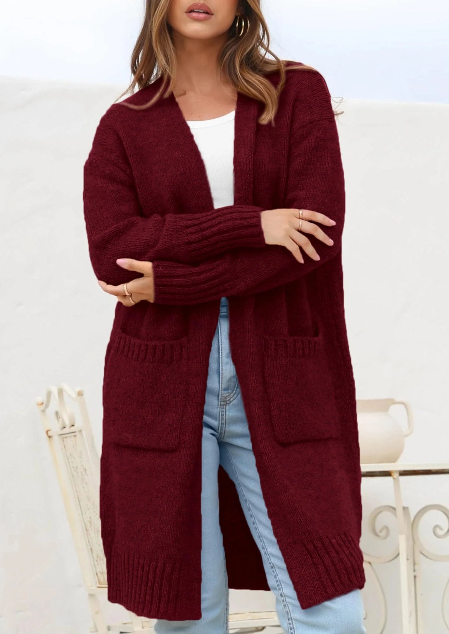 Fall Long Sleeve Cardigan Sweaters for Women Trendy Winter Open Front Loose Knitted Cardigans with Pockets