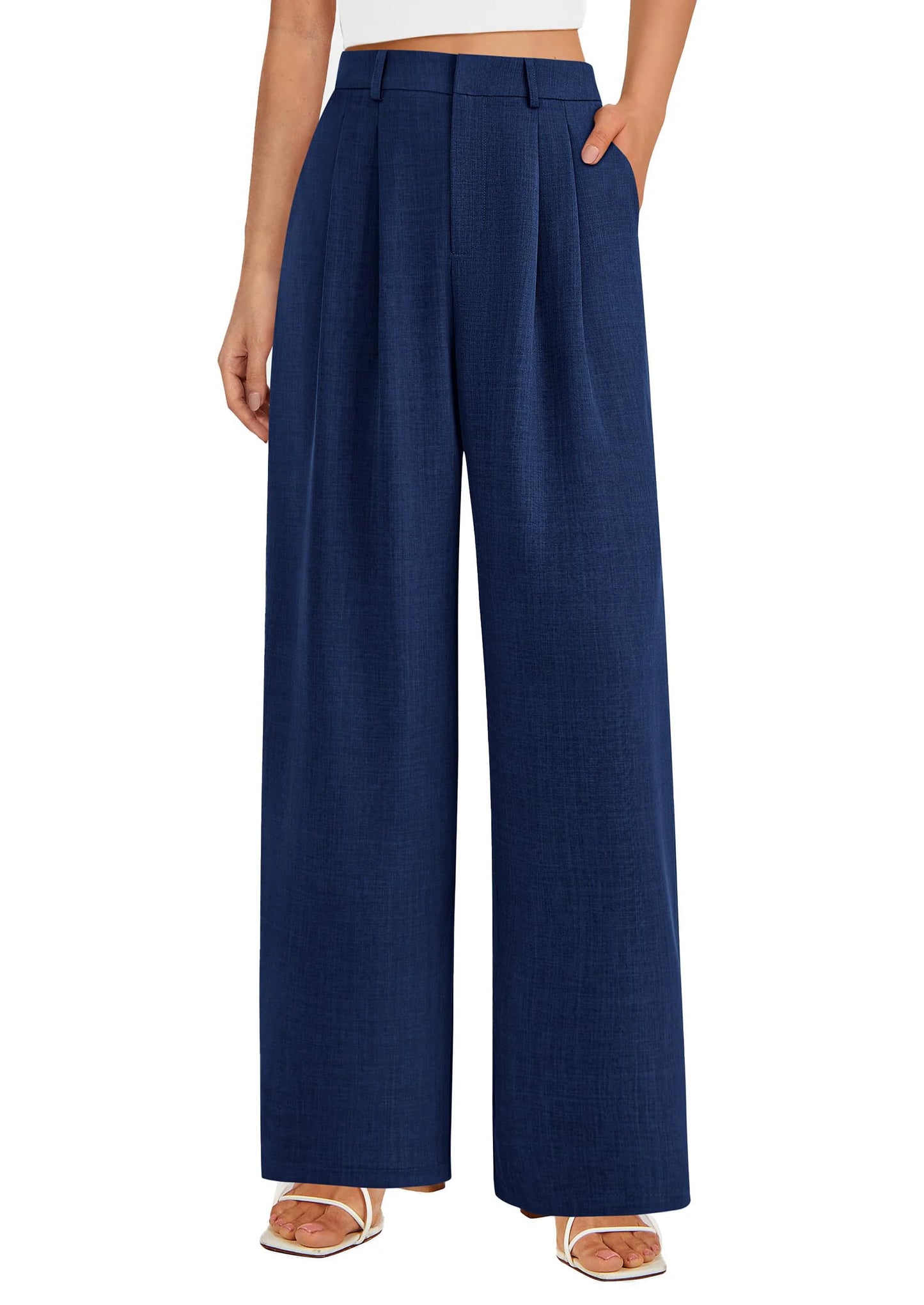 Women's Summer Elastic High Waisted Work Pants Straight Leg Dressy Business Casual Trousers Slacks Pockets