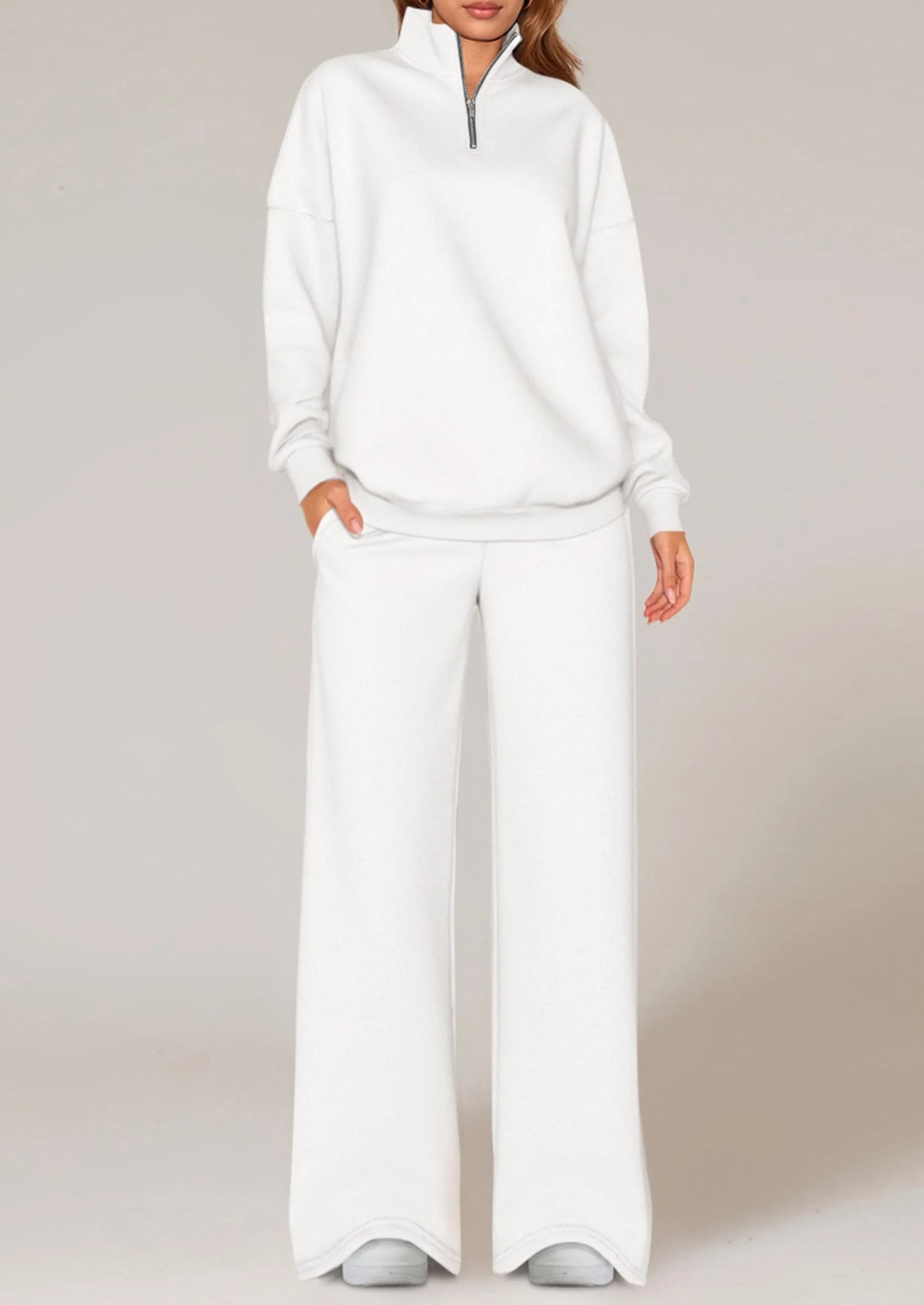 Womens Casual Two Piece Sets Fall Outfits Quarter Zip Sweatshirts Straight Leg Pants Sweatsuits Tracksuit