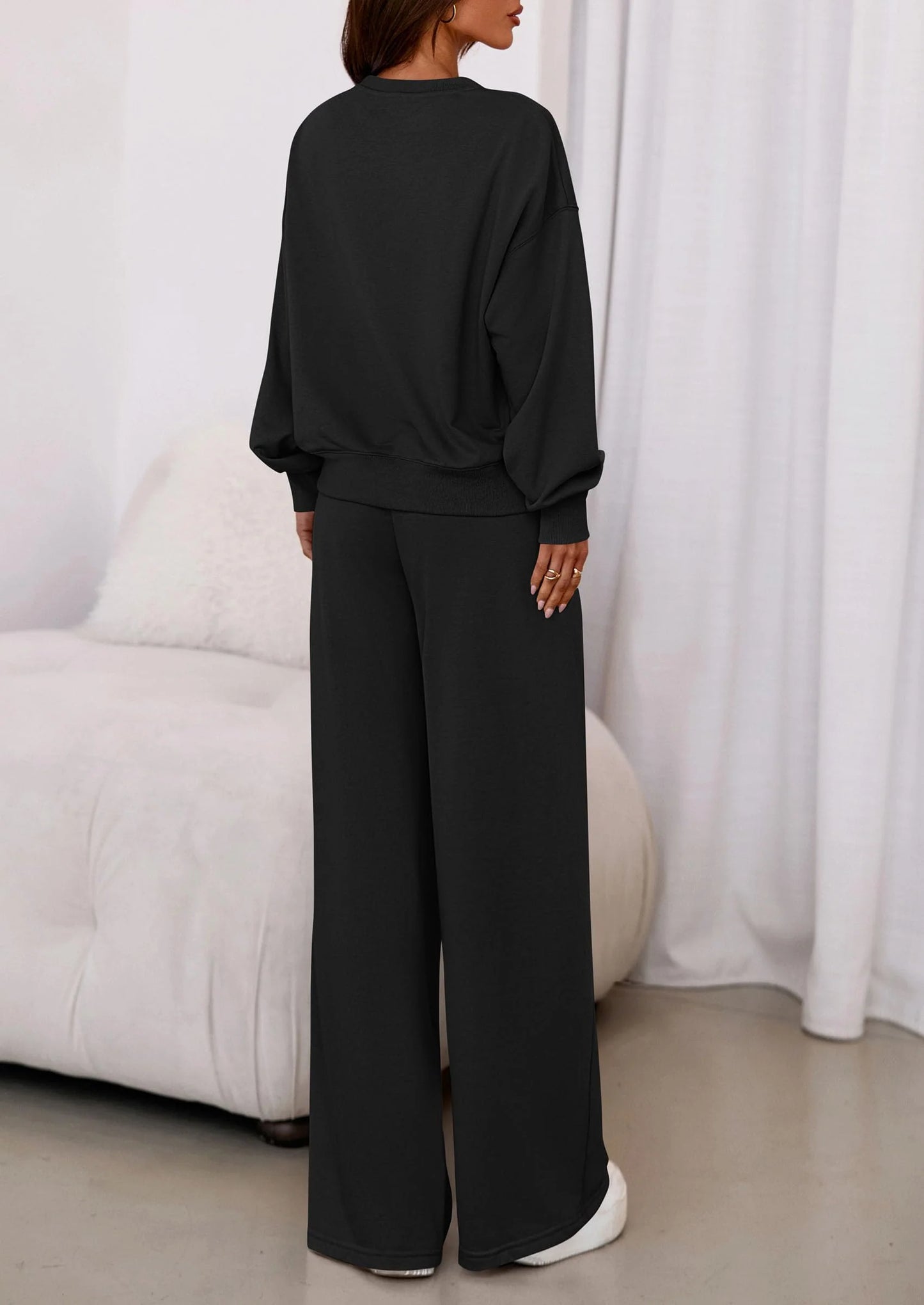Womens 2 Piece Sets Long Sleeve Sweatshirt Wide Leg Pants Loose Matching Lounge Set Trendy Fall Outfits