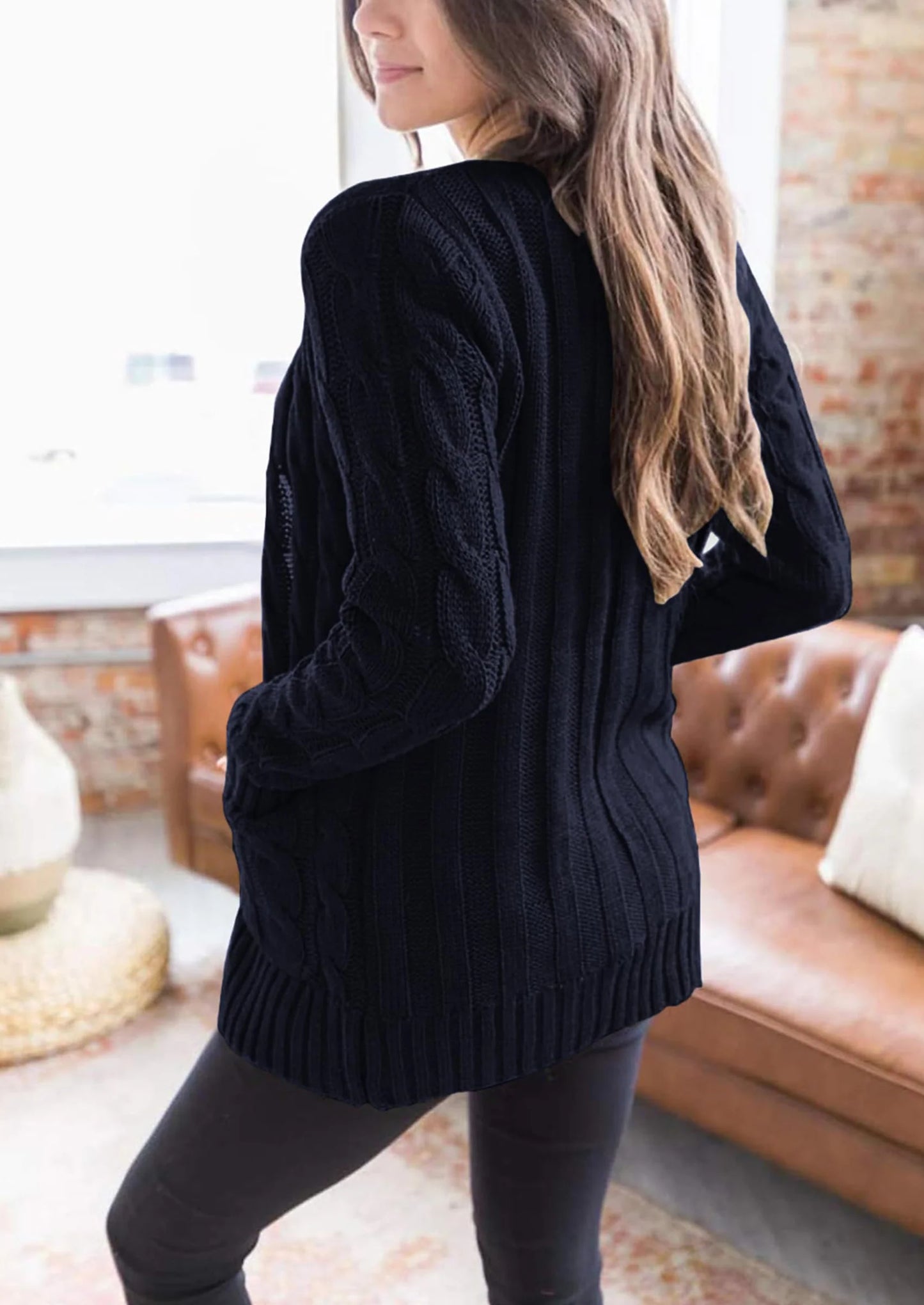 Women's Open Front Cardigan Sweaters Fall Fashion Button Down Cable Knit Chunky Winter Outerwear Coats