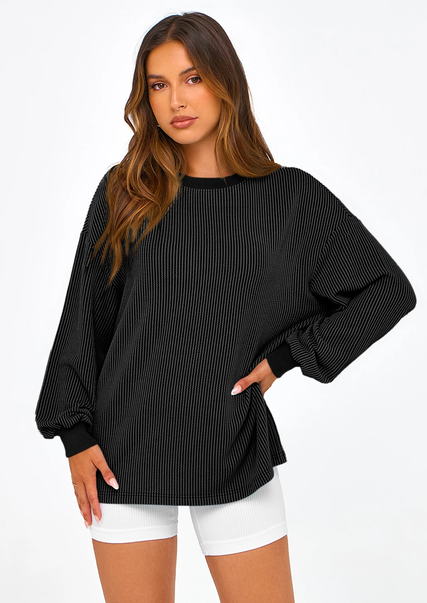 Women's Long Sleeve Tee Shirts Spring Fall Trendy Clothes Casual Loose Crewneck Ribbed Blouse Tunic Tops