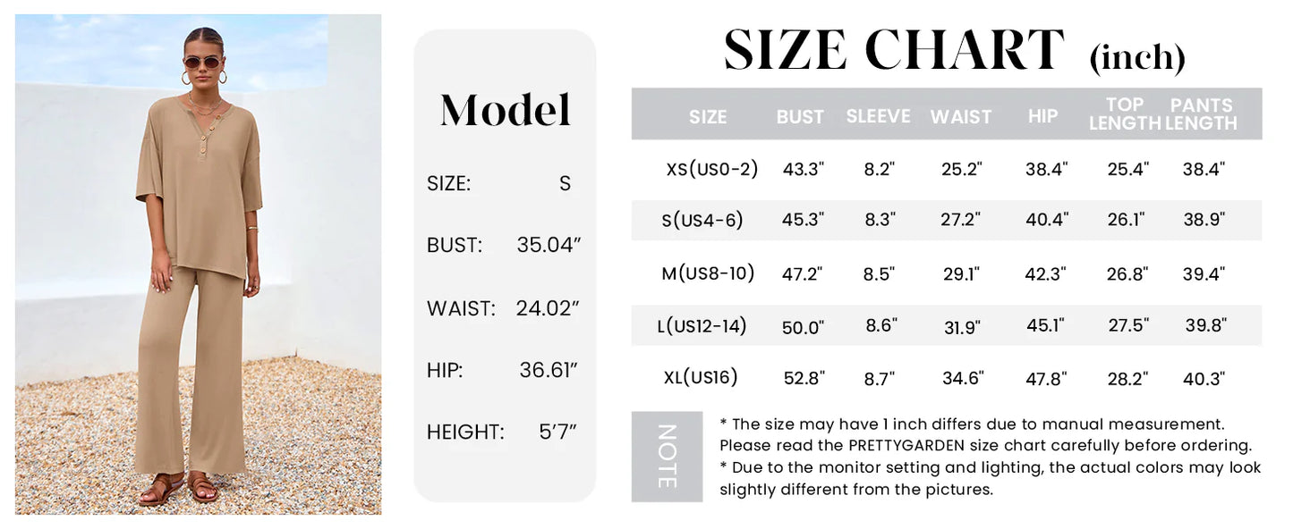 Women's 2 Piece Outfits Summer Casual V Neck Short Sleeve Tops Wide Leg Pants Matching Lounge Sets