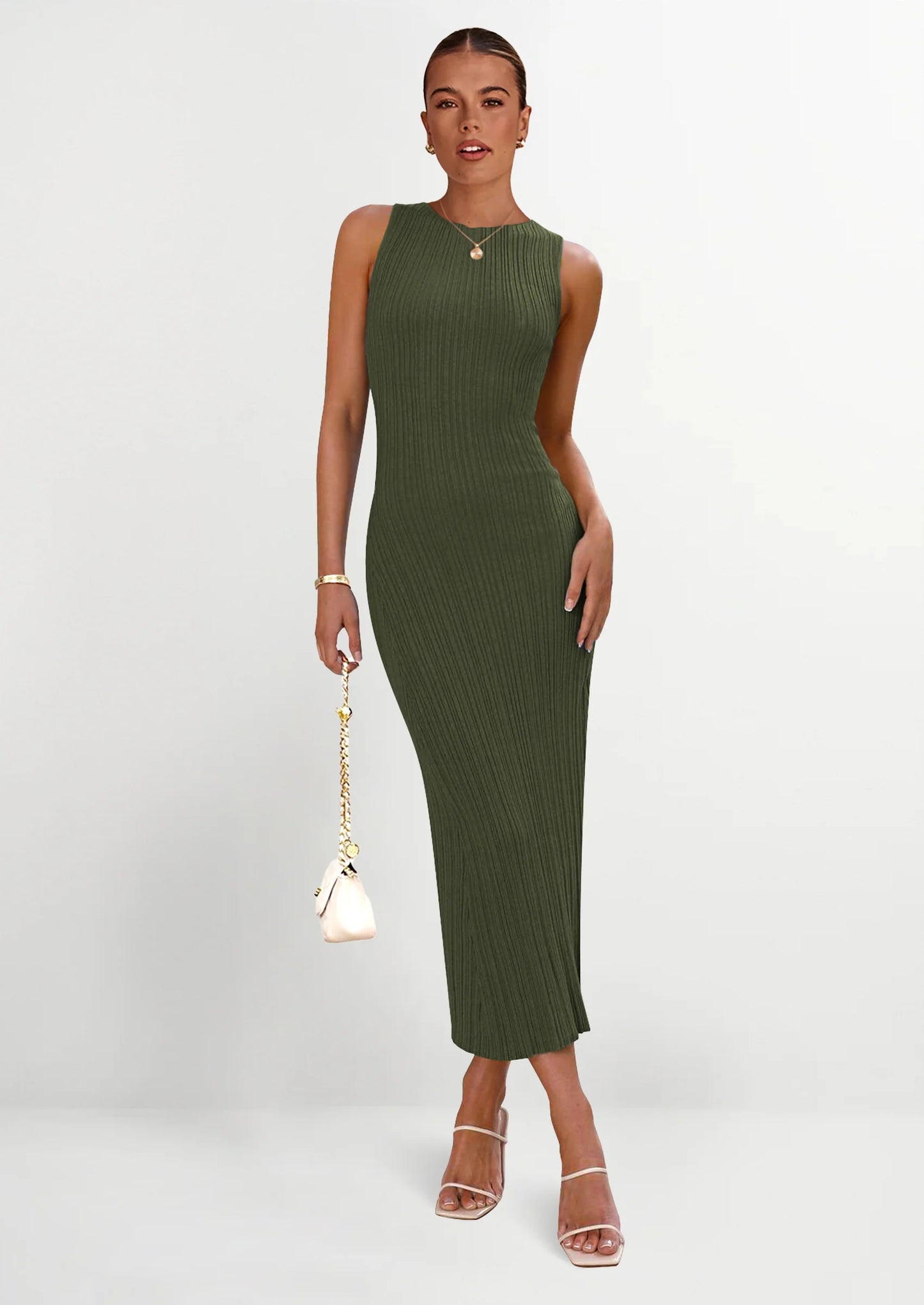 Women's Casual Maxi Dresses Ribbed Knit Sleeveless Bodycon Elegant Going Out Beach Vacation Clothes