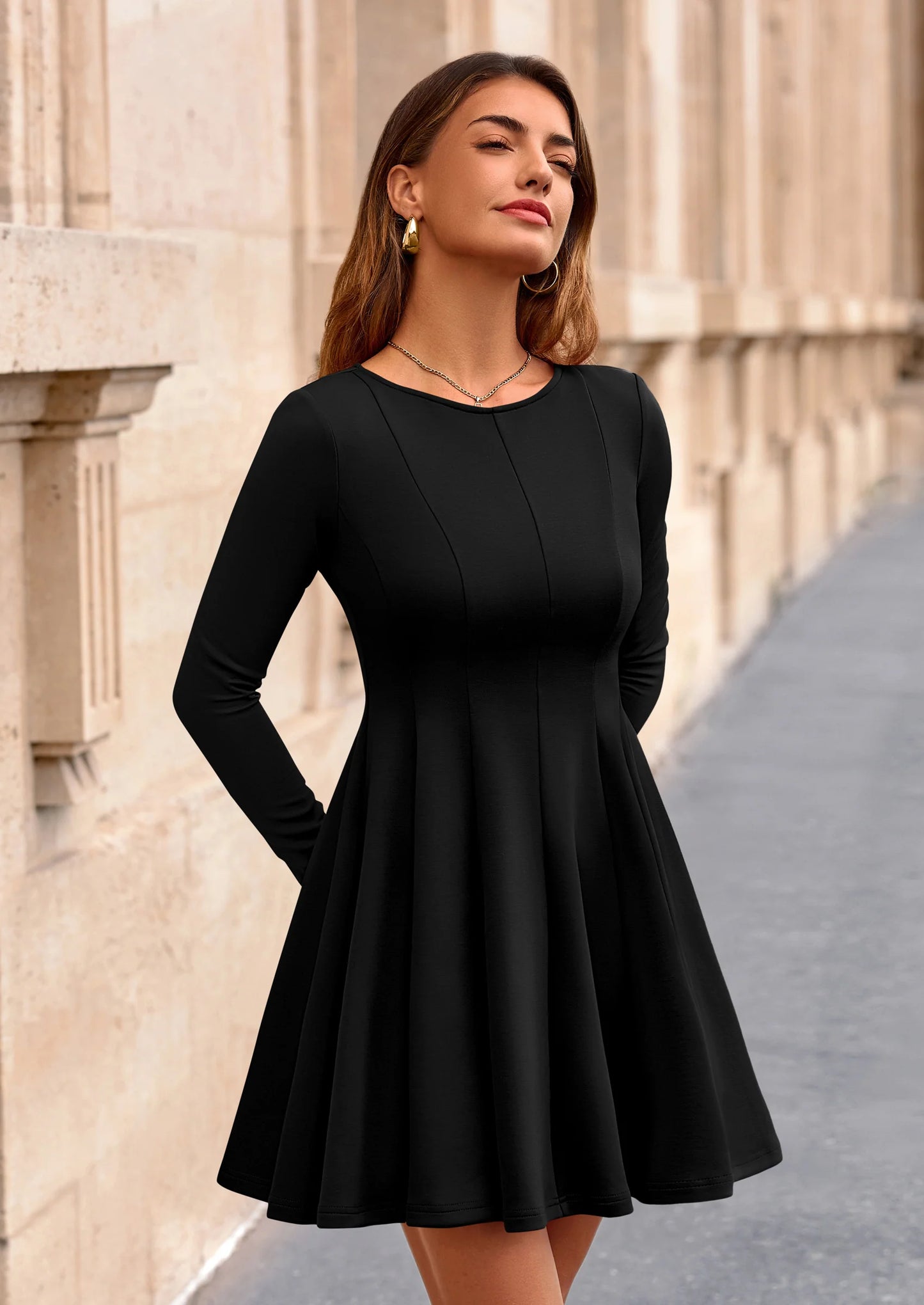 Fall Cocktail Dresses for Women Elegant Classy Wedding Guest Long Sleeve Homecoming Party A Line Mini Dress