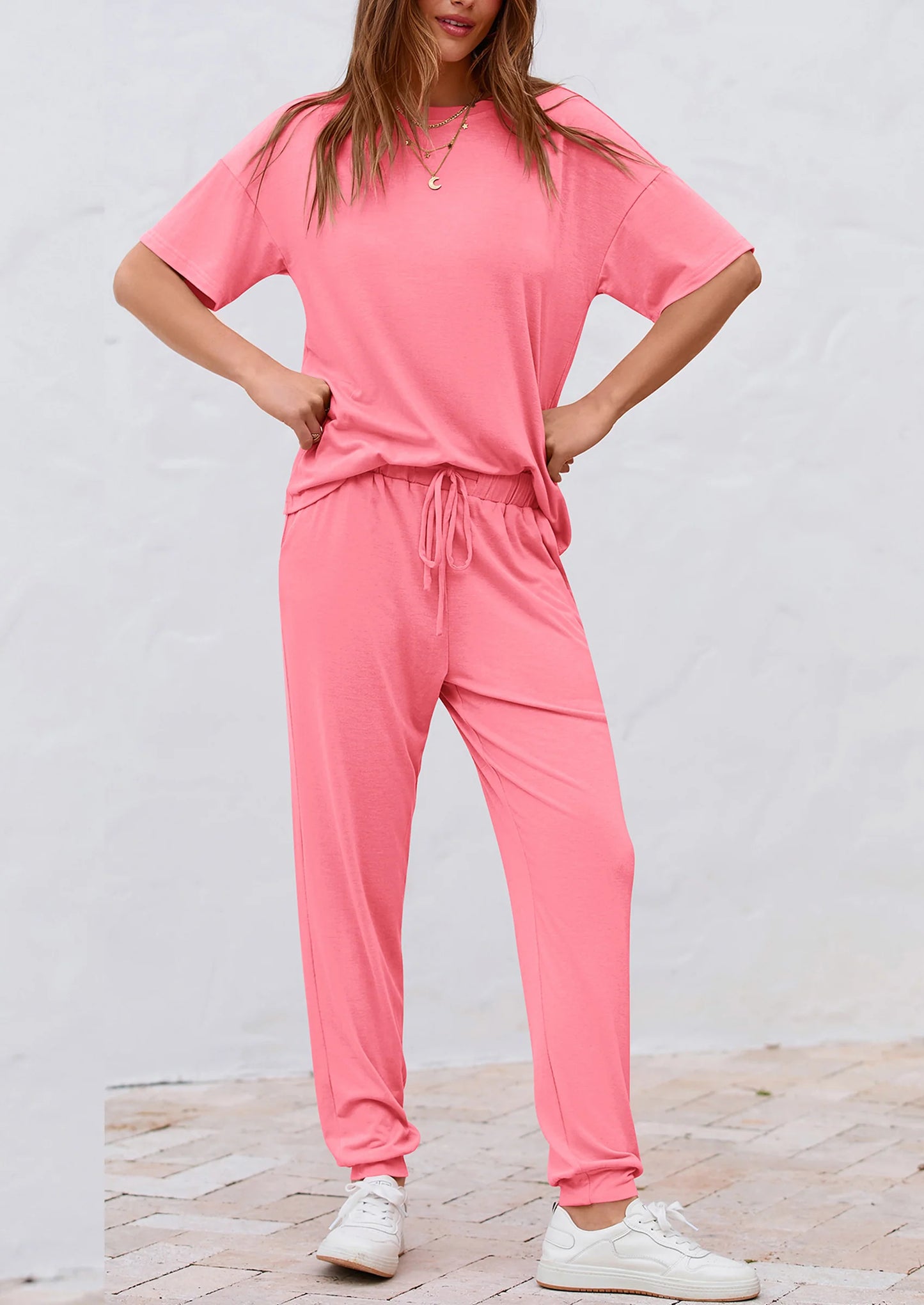Women's Two Piece Lounge Sets Spring Summer Jogger Pants Vacation Outfits Travel Airplane Matching Clothes