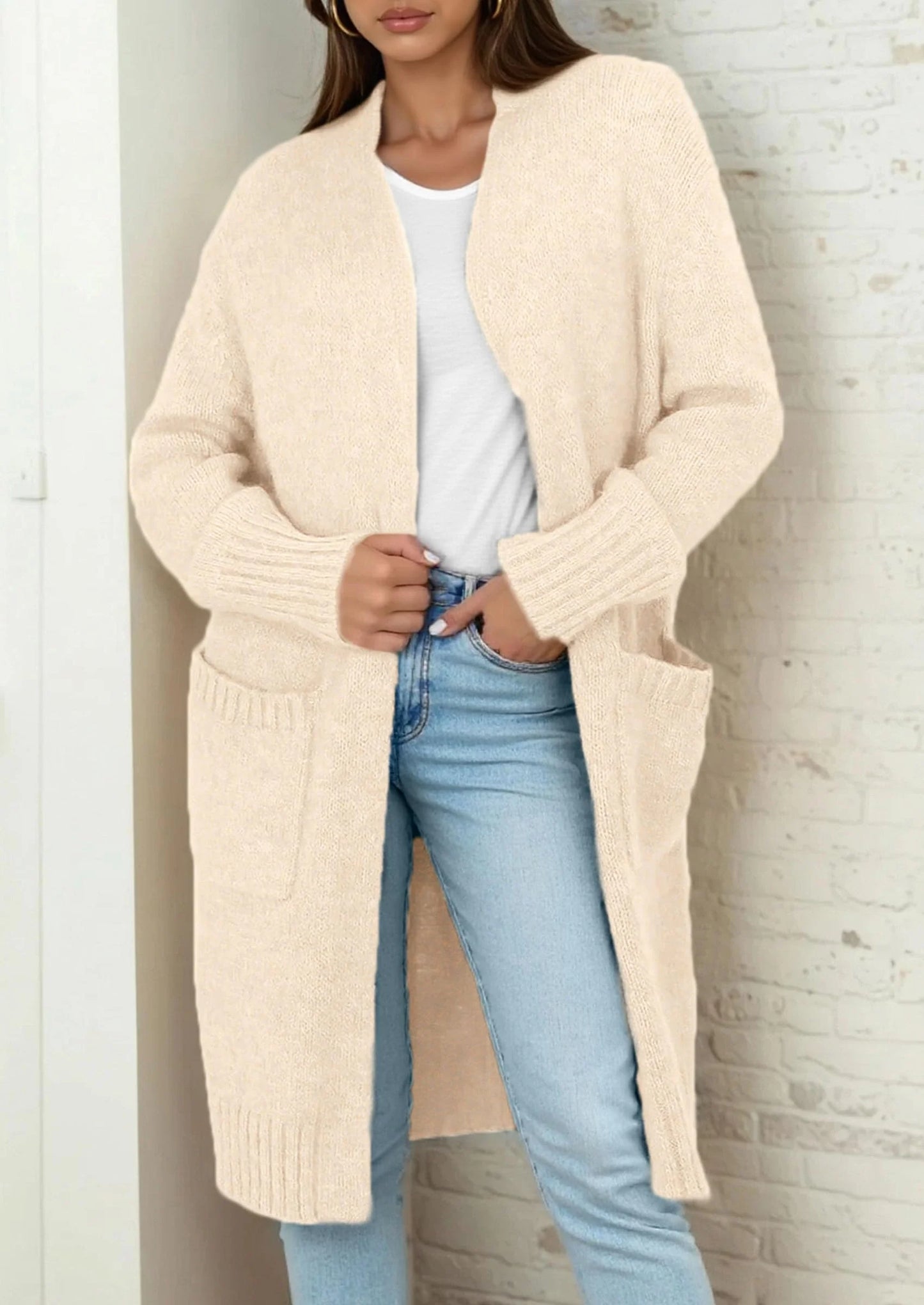 Fall Long Sleeve Cardigan Sweaters for Women Trendy Winter Open Front Loose Knitted Cardigans with Pockets