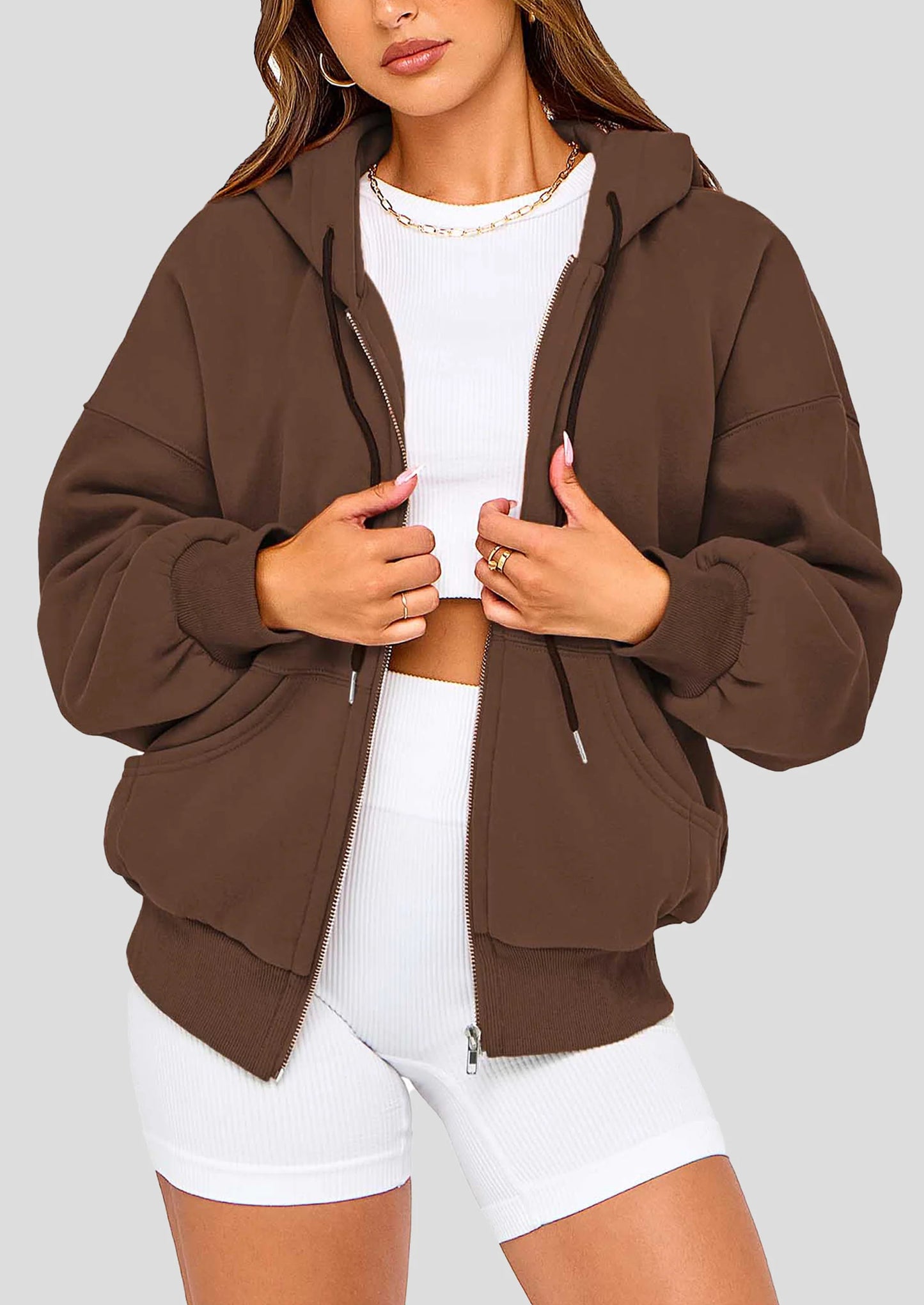 Women's Fall Oversized Hoodies Sweatshirt Long Sleeve Zip Up Pockets Loose Fit Y2K Winter Jackets Coat