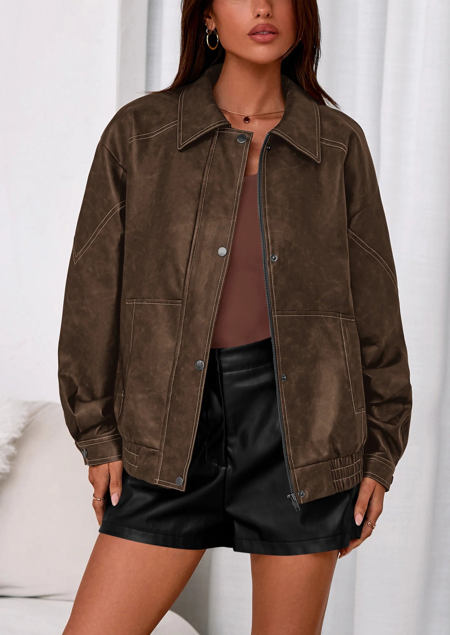 Faux Leather Jacket Women Bomber Motorcycle Zip Up Jackets Oversized Fall Fashion Outfits Winter Coats