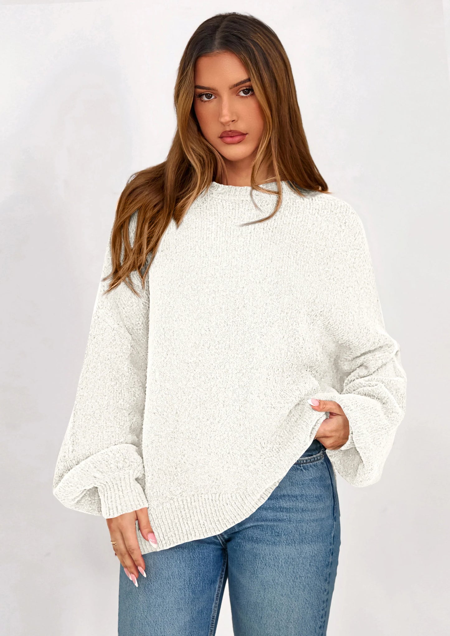 Sweaters for Women Fall Chunky Knit Long Sleeve Crew Neck Oversized Pullover Tops Winter Fashion Clothing