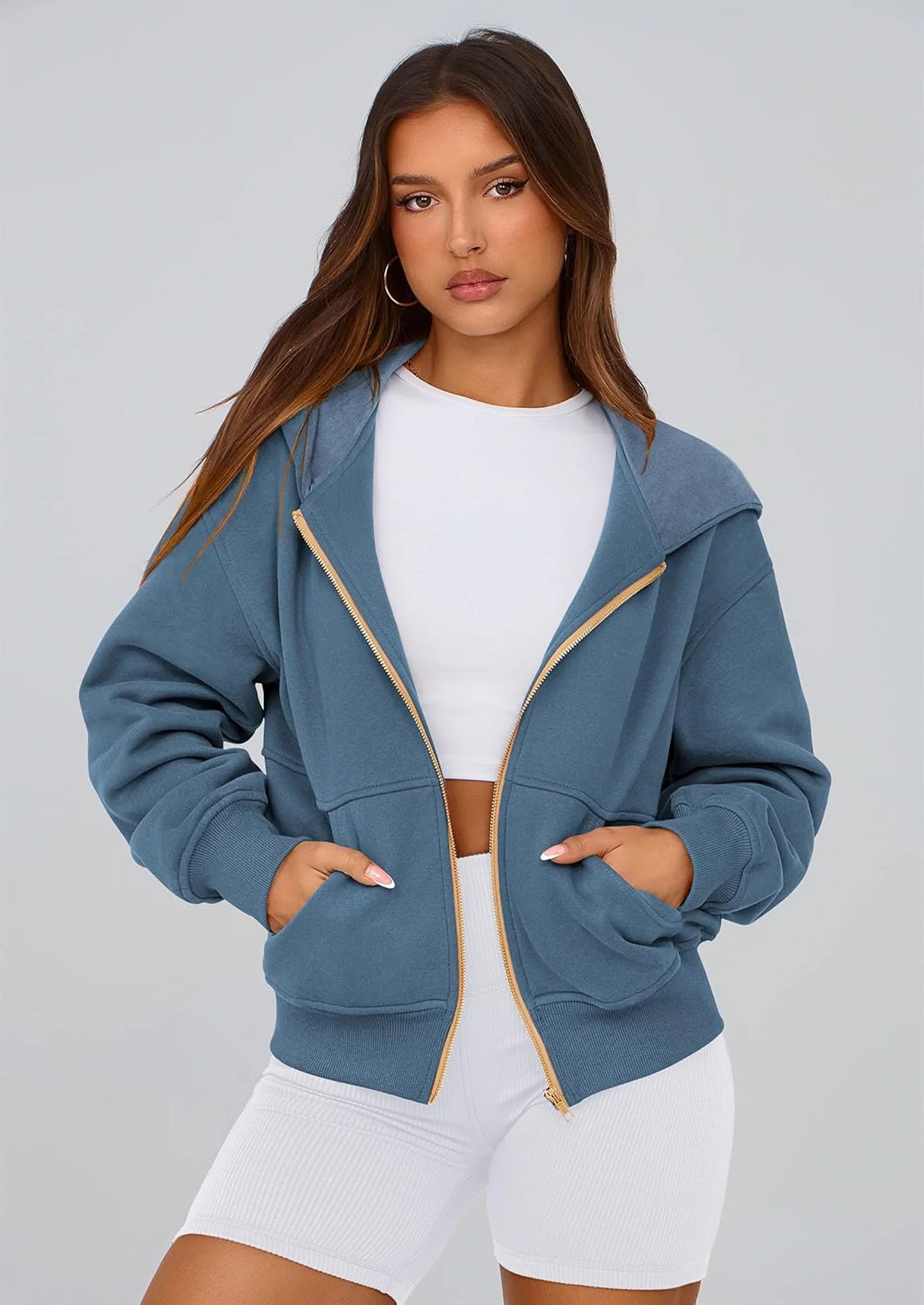 Hoodies For Women Sweatshirt Zip Up Hoodie Fall Fashion Trendy Long Sleeve Jackets Winter Clothing Outfits