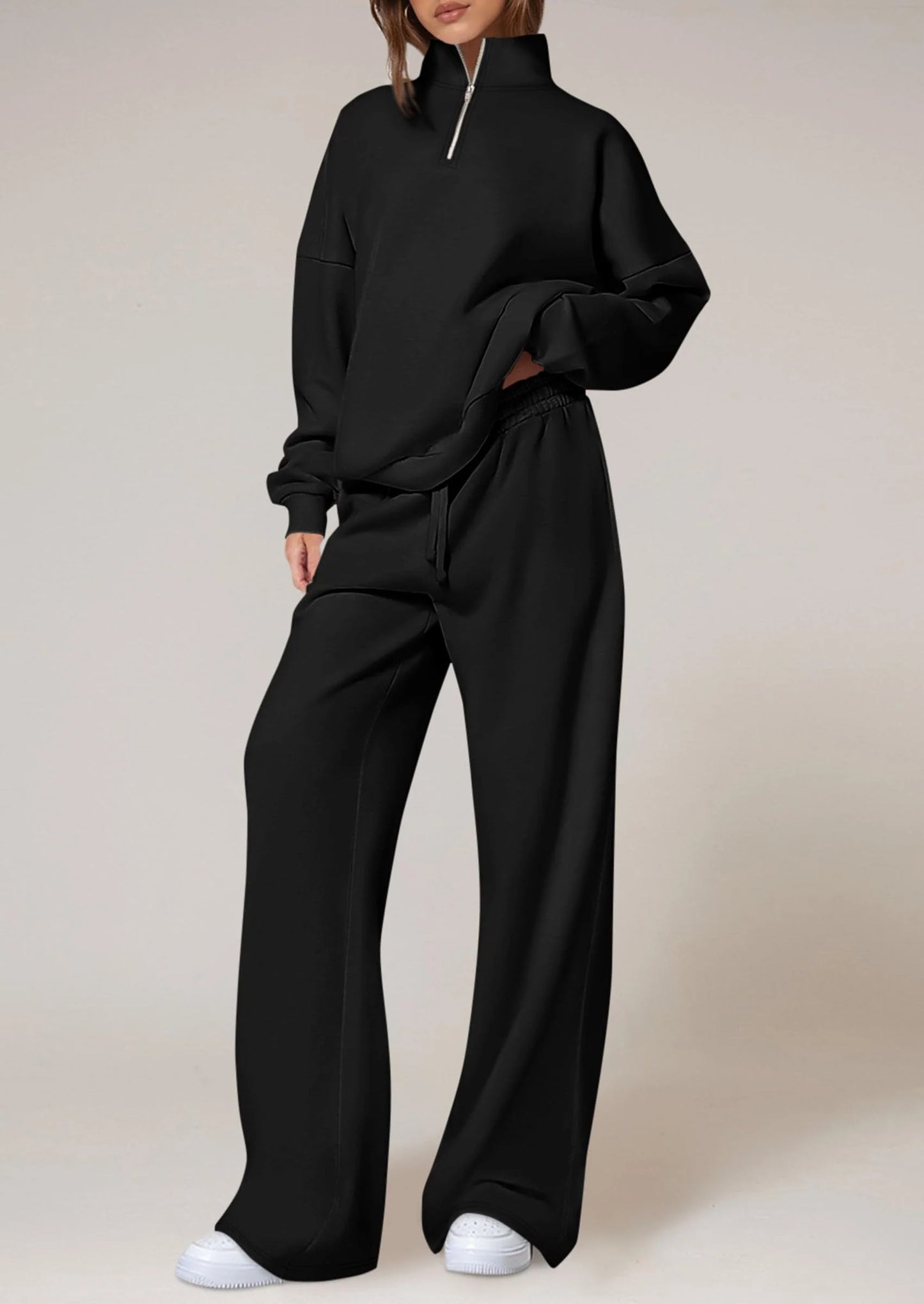 Womens Casual Two Piece Sets Fall Outfits Quarter Zip Sweatshirts Straight Leg Pants Sweatsuits Tracksuit