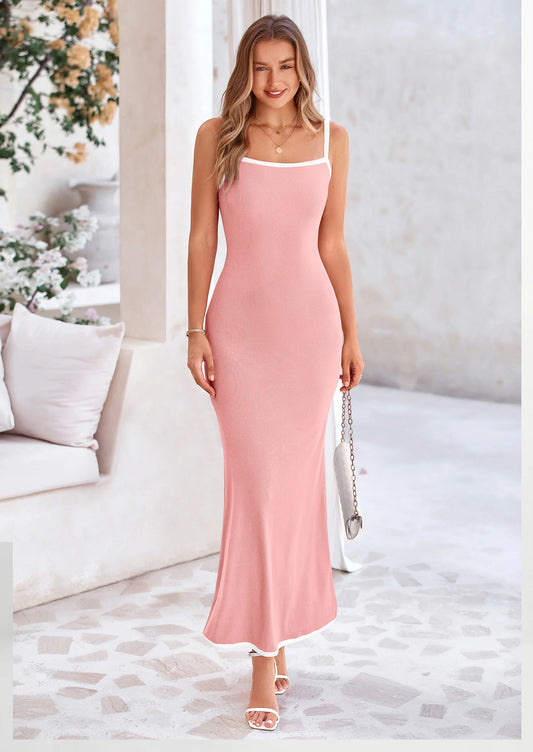 Spring Dresses for Women Summer Resort Wear Sexy Bodycon Sundress Spaghetti Strap Vacation Maxi Dress
