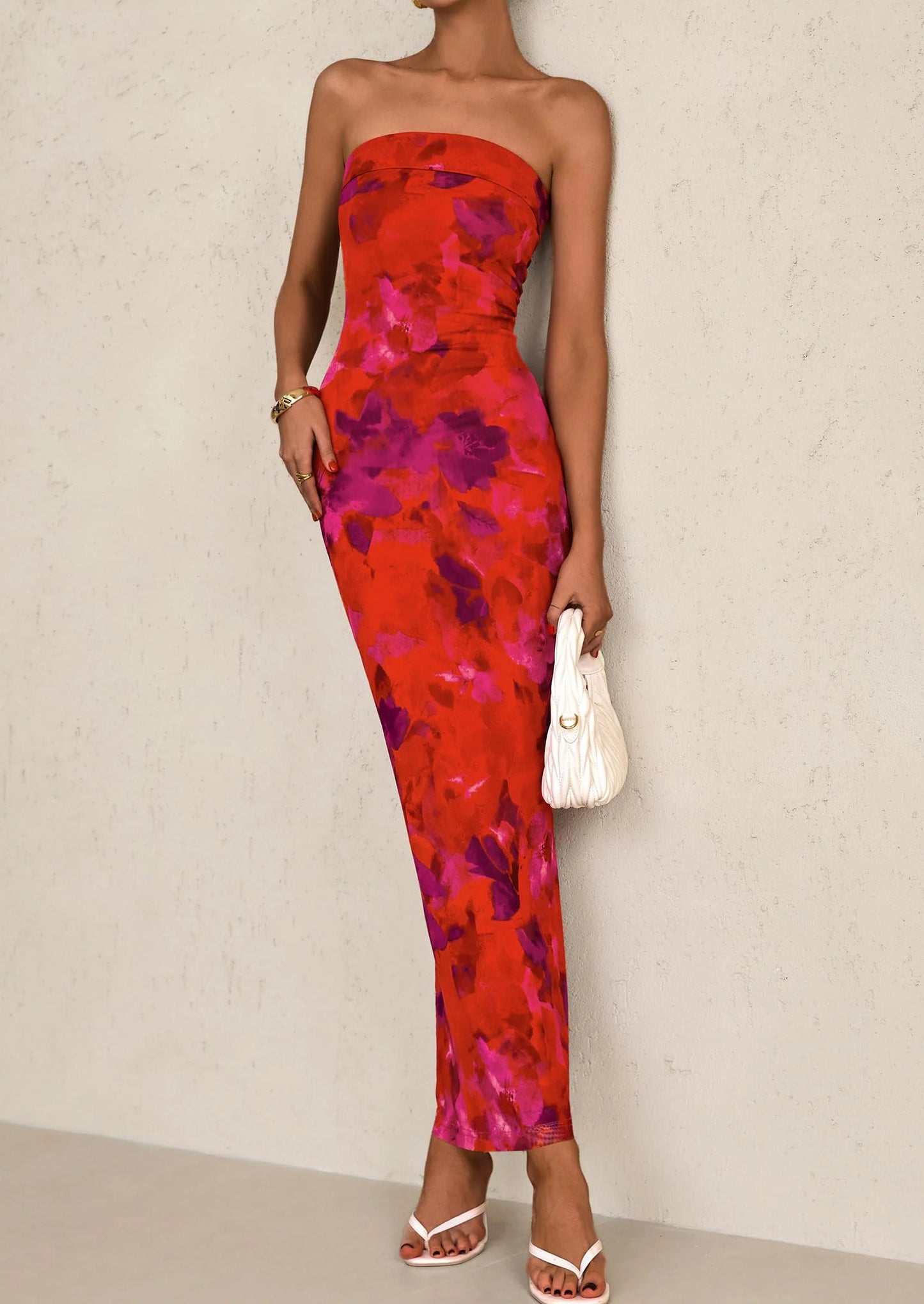 Womens Printed Tube Maxi Dress Strapless Bodycon Sleeveless Night Out Long Dresses