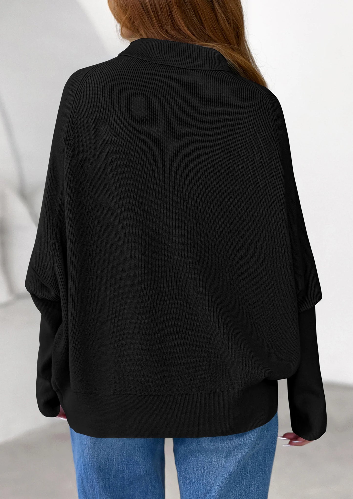 Womens Sweaters Fall Fashion Casual Loose Turtleneck Batwing Long Sleeve Knit Sweater Pullover Tops
