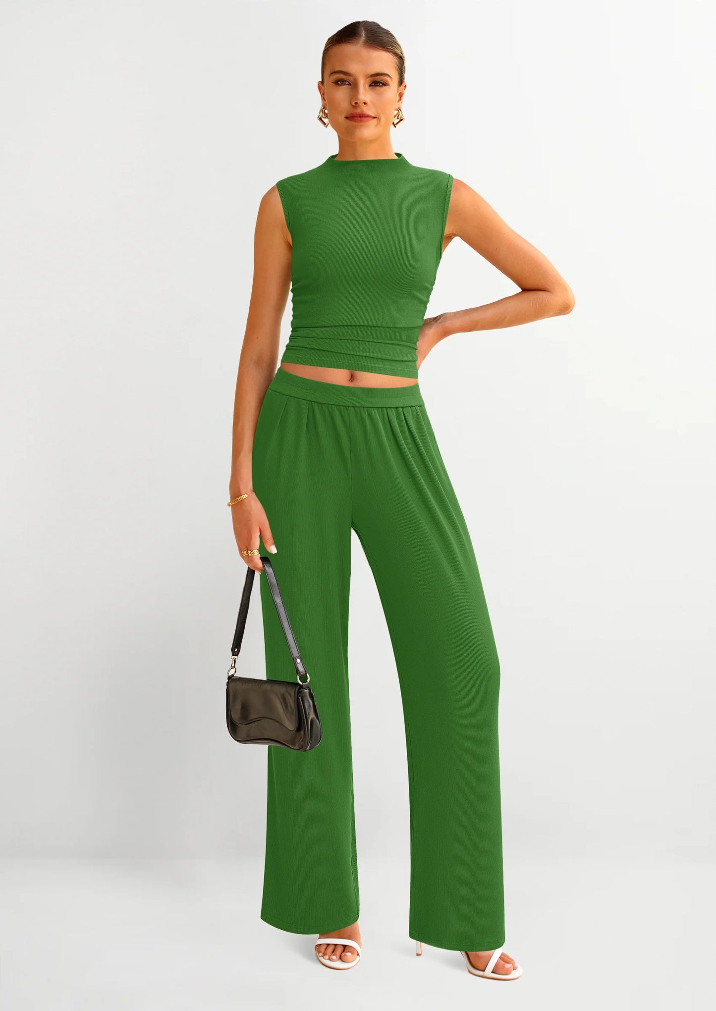 2 Piece Sets for Women Summer Airport Travel Outfits Crop Tank Tops Wide Leg Pants Matching Lounge Sets