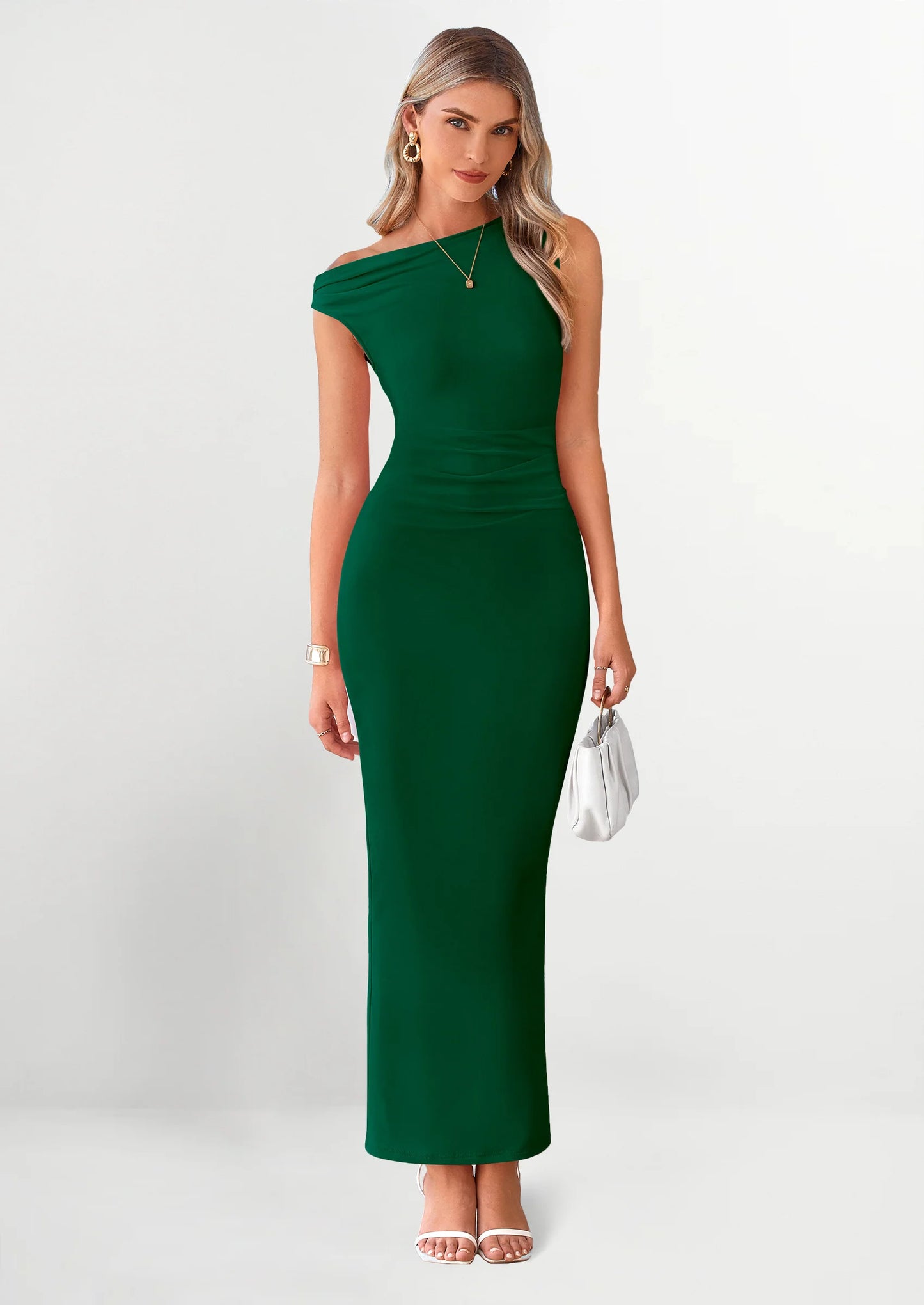 One Shoulder Bodycon Mesh Wedding Guest Cocktail Maxi Dresses