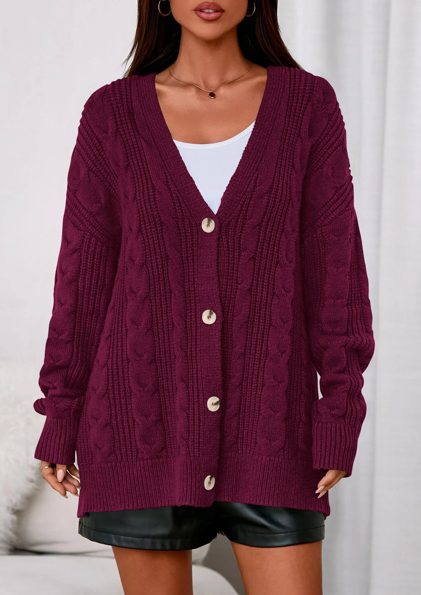 Women's Cable Knit Sweaters Fall Oversized Chunky Open Front Long Sleeve Cardigan Winter Coats