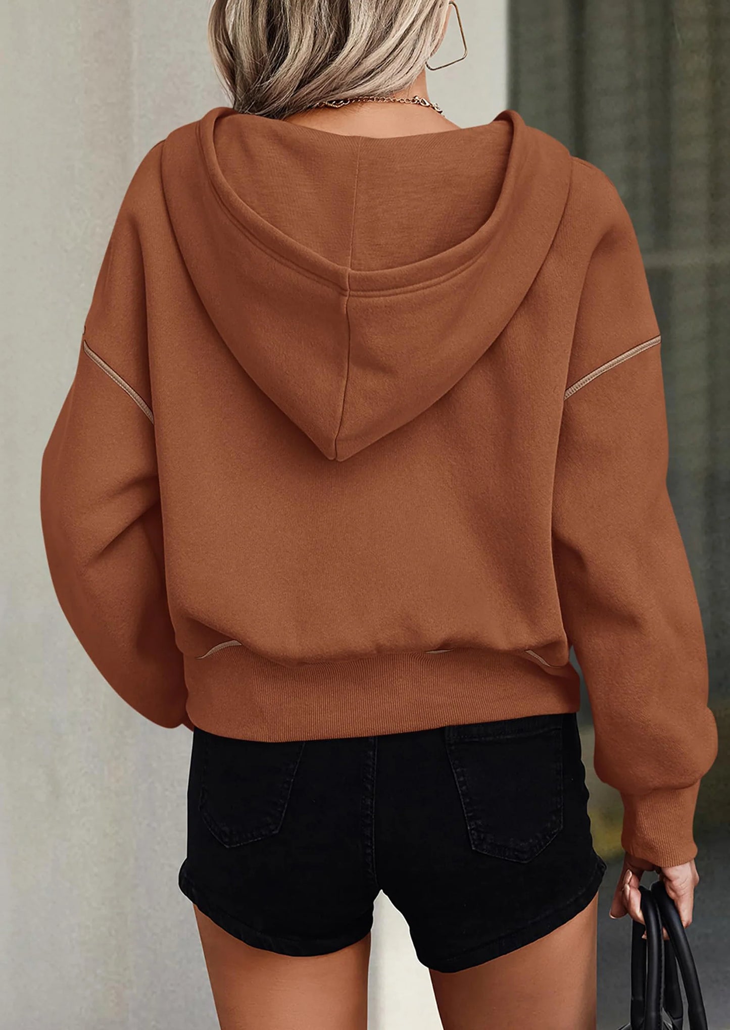 Women's Hooded Sweatshirts Long Sleeve Half Zip Cropped Hoodie Pullover Winter Fashion Clothes