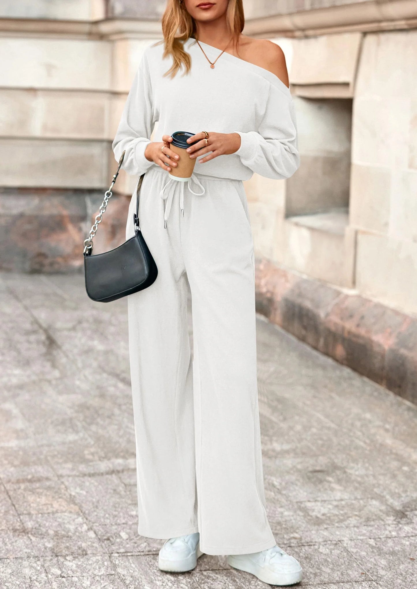 Long Sleeve Jumpsuit For Women Dressy Off Shoulder One Piece Loose Wide Leg Jumpsuits Casual Flowy Romper