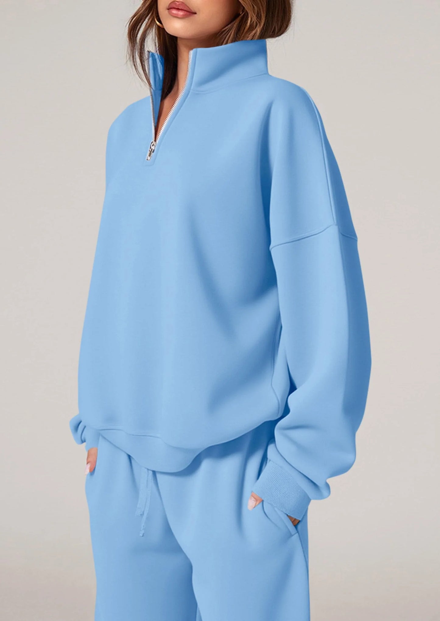 Womens Casual Two Piece Sets Fall Outfits Quarter Zip Sweatshirts Straight Leg Pants Sweatsuits Tracksuit