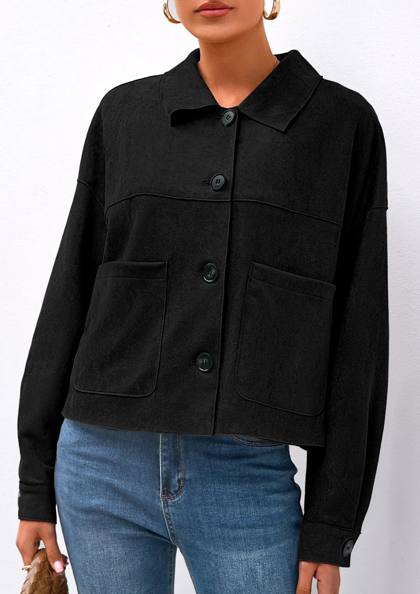 Women's Faux Suede Cropped Jacket Casual Lightweight Fall Fashion Winter Coats Outerwear Trendy Clothes
